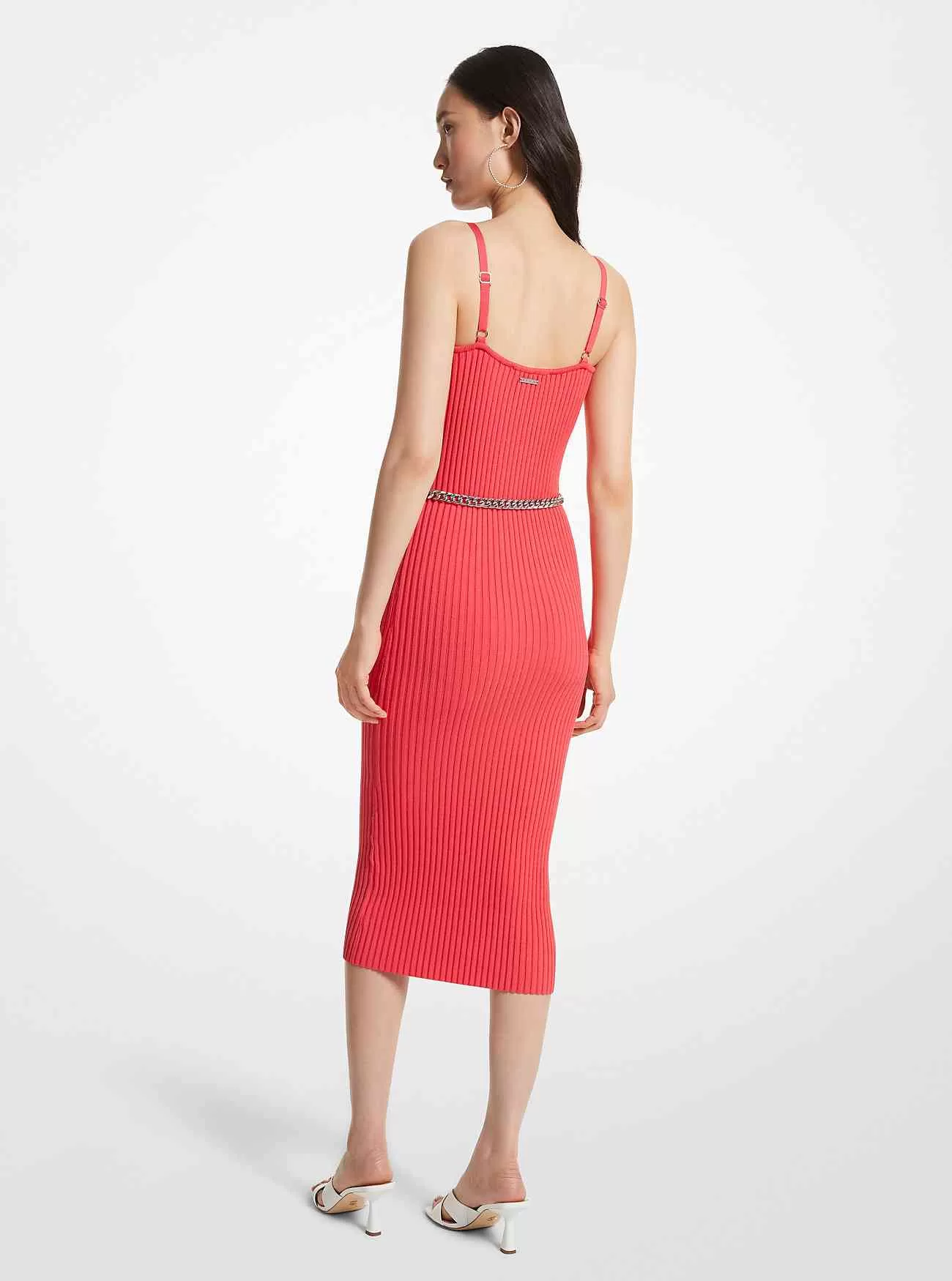 Abito bustier con cintura in viscosa stretch a coste