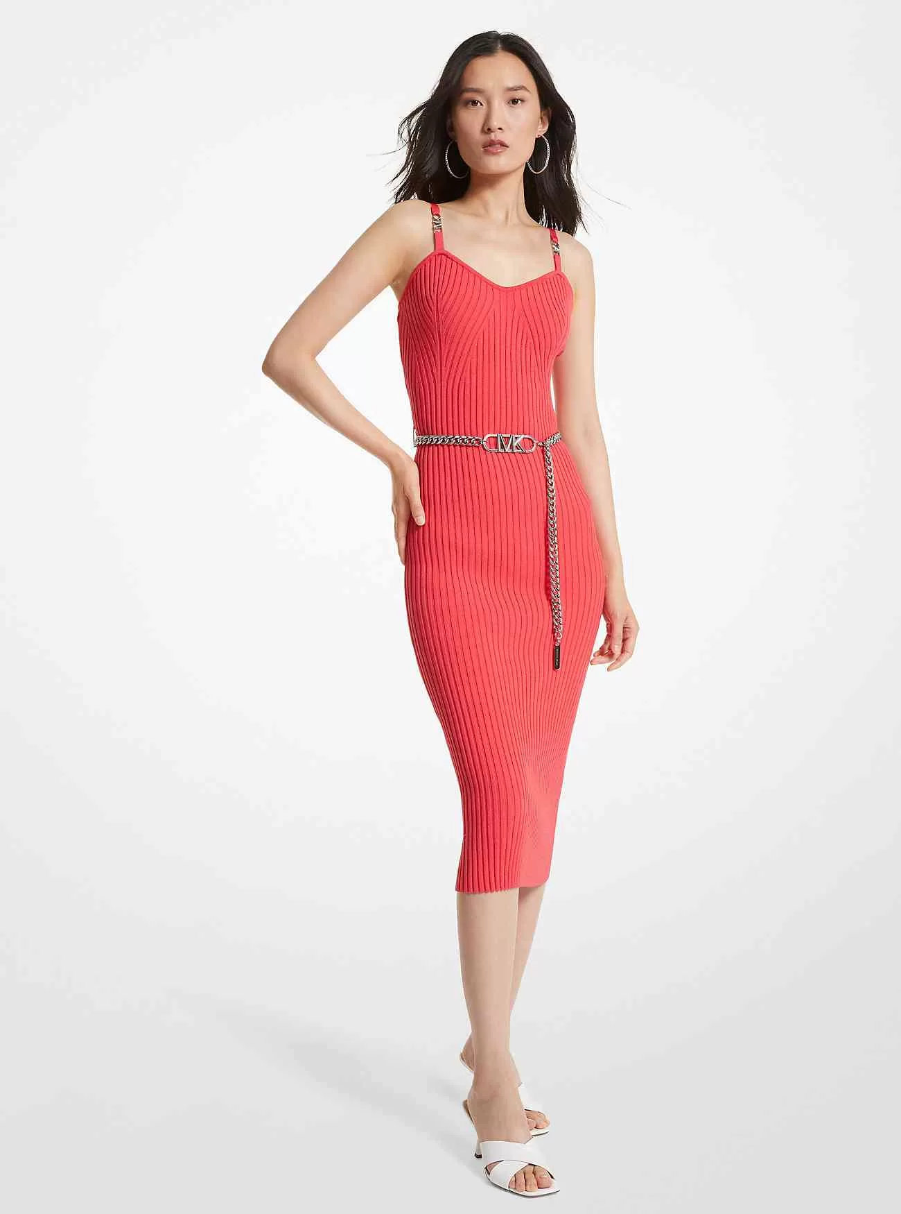 Abito bustier con cintura in viscosa stretch a coste