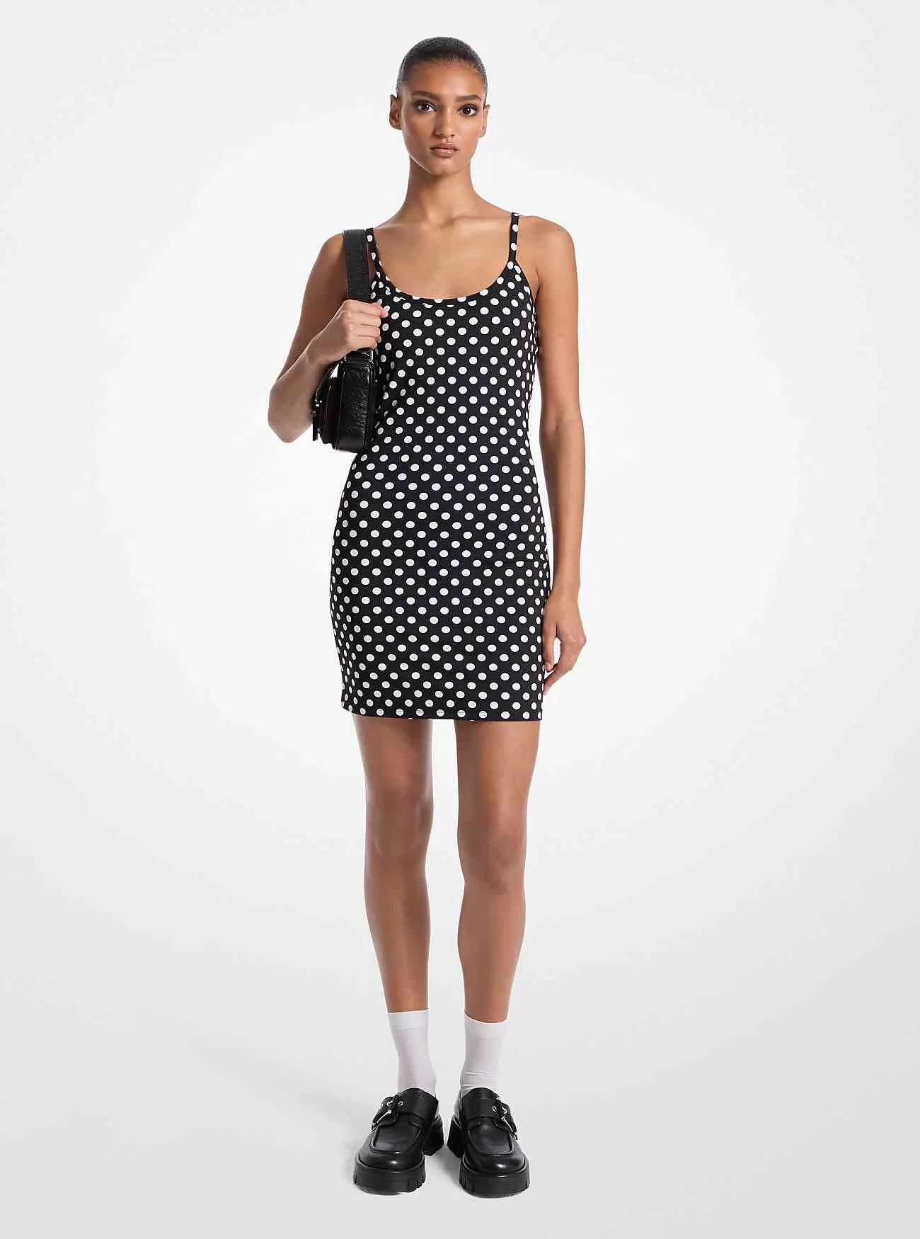 Abito canotta in nylon elasticizzato a pois