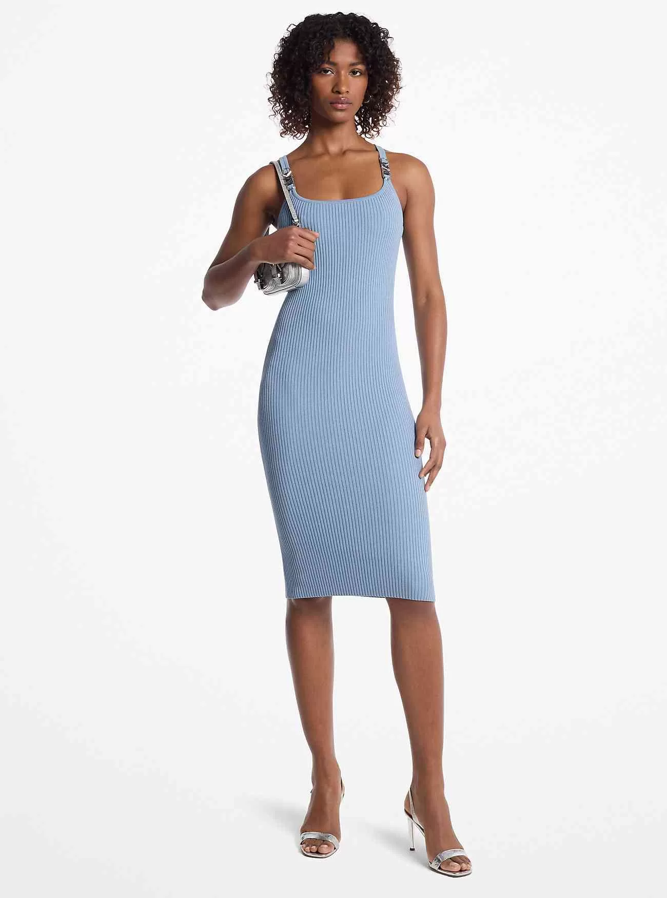 Abito canotta midi in maglia elasticizzata a coste