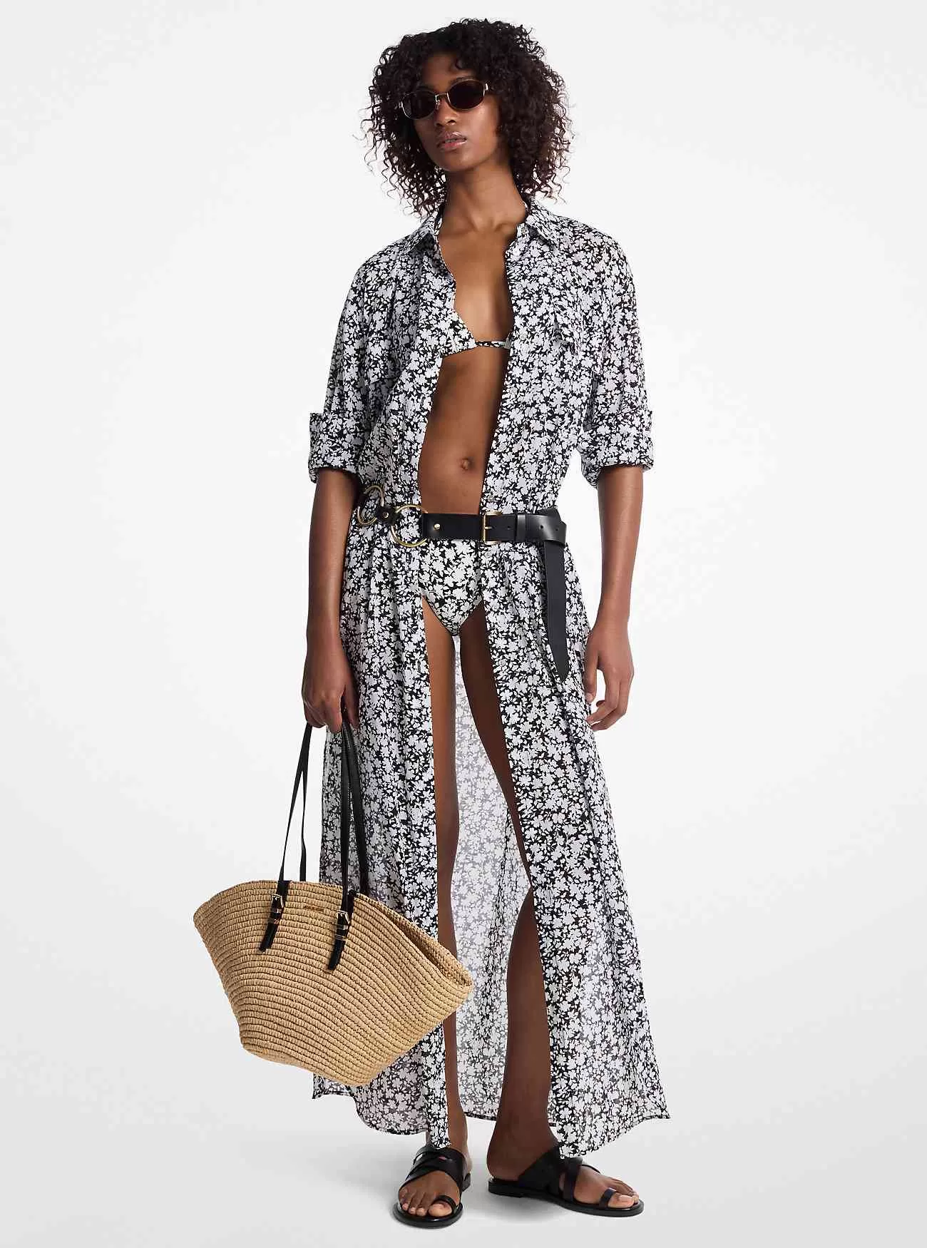 Abito chemisier in cotone con stampa floreale