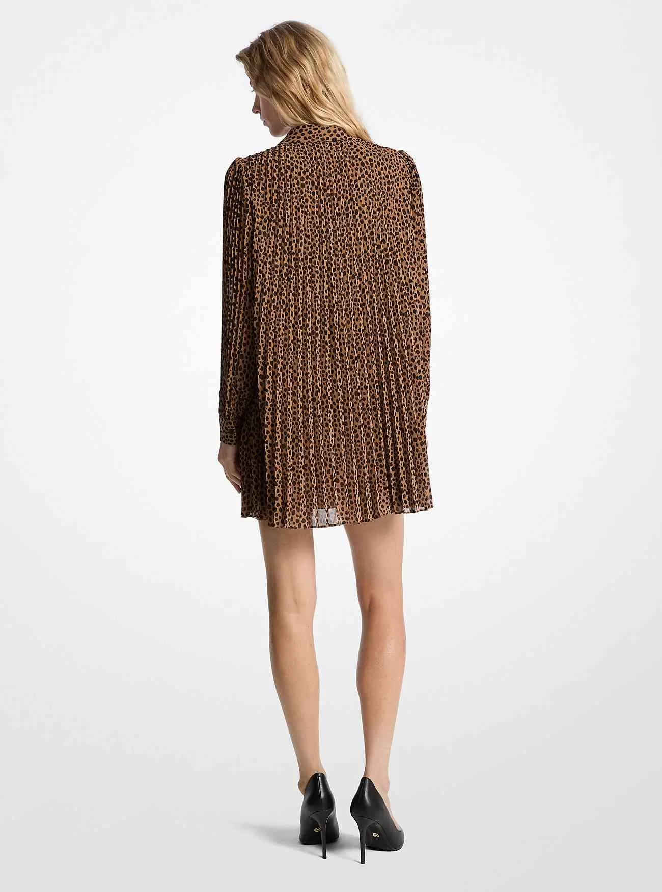 Abito in georgette con stampa ghepardo plissettato