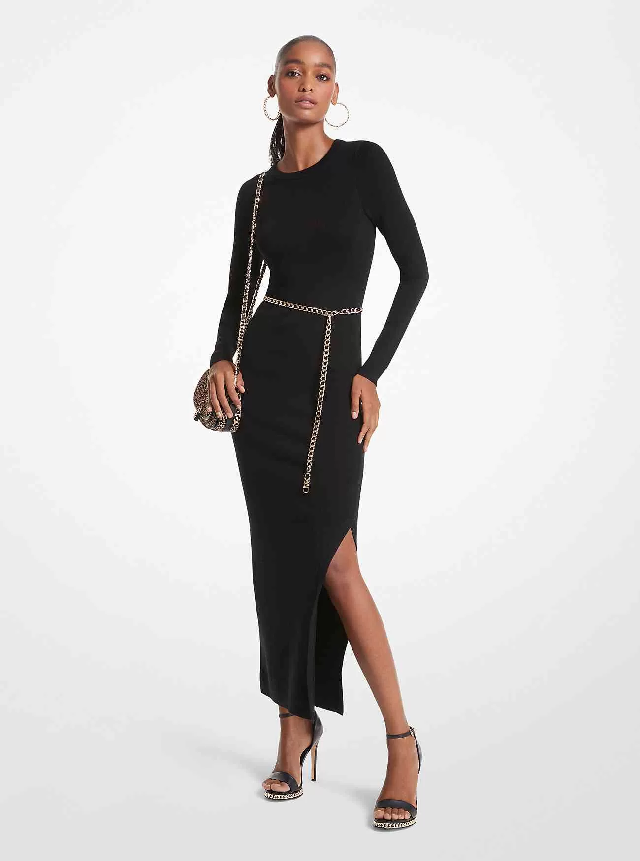 Abito midi con cintura in misto lana