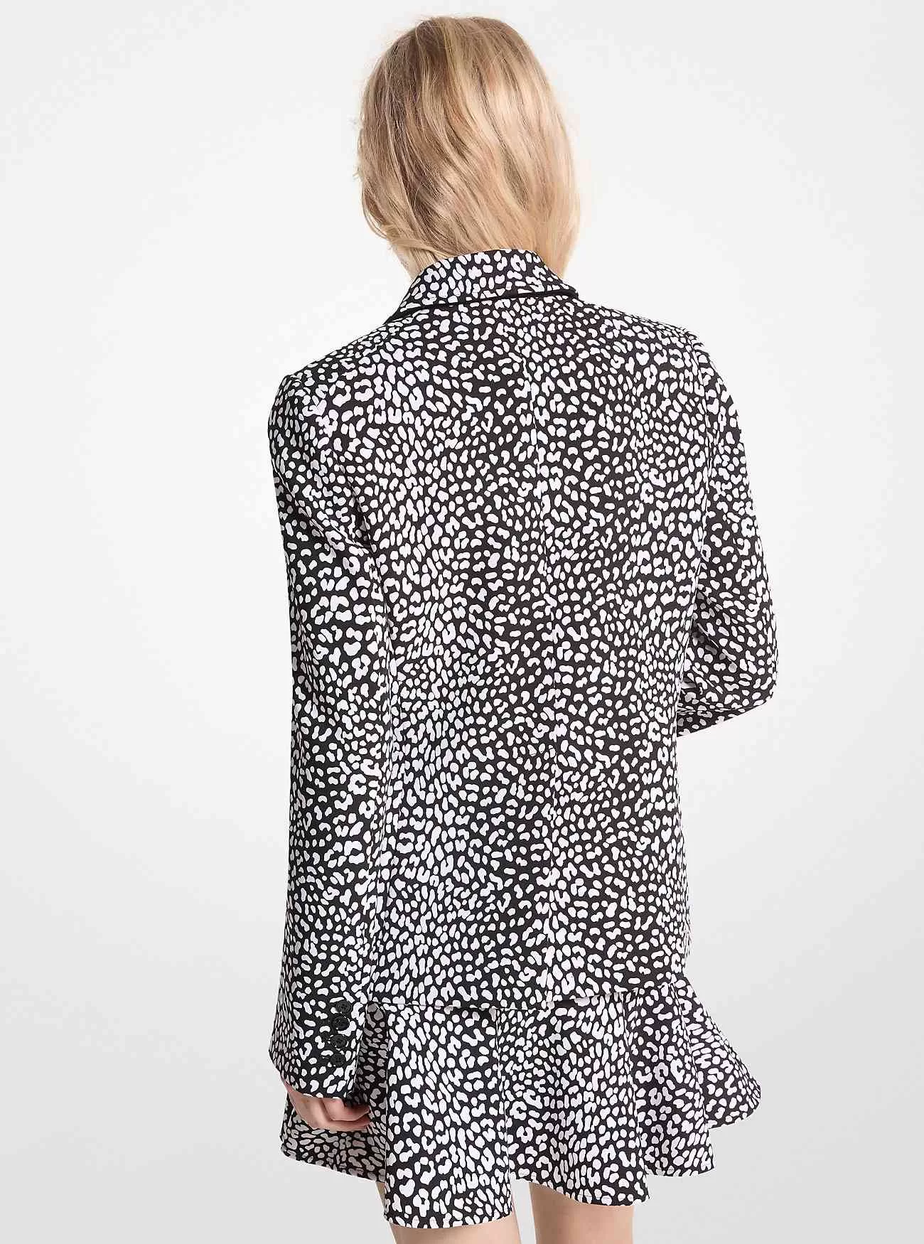 Blazer in crêpe stretch con stampa leopardata
