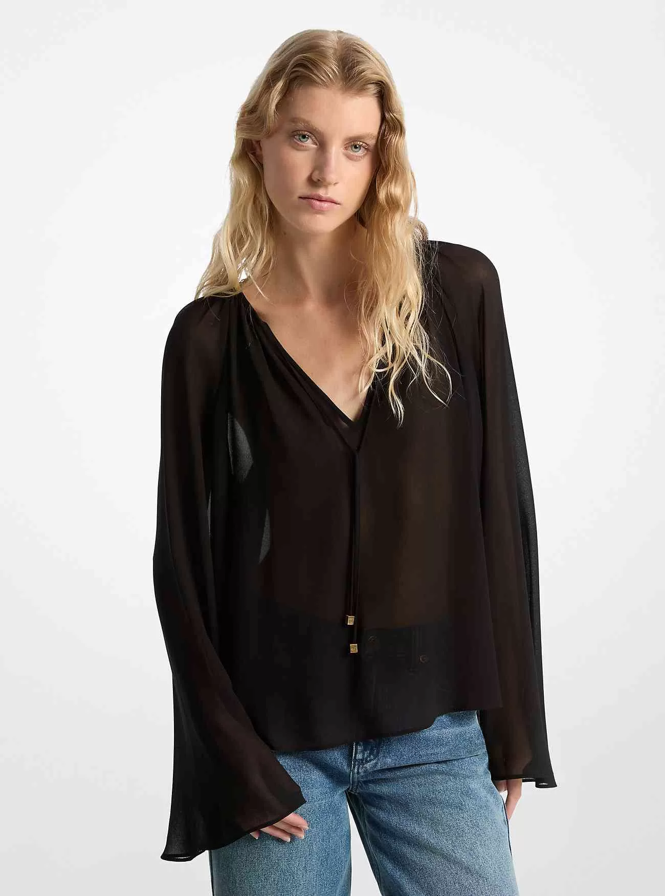 Blusa in georgette con scollo a V