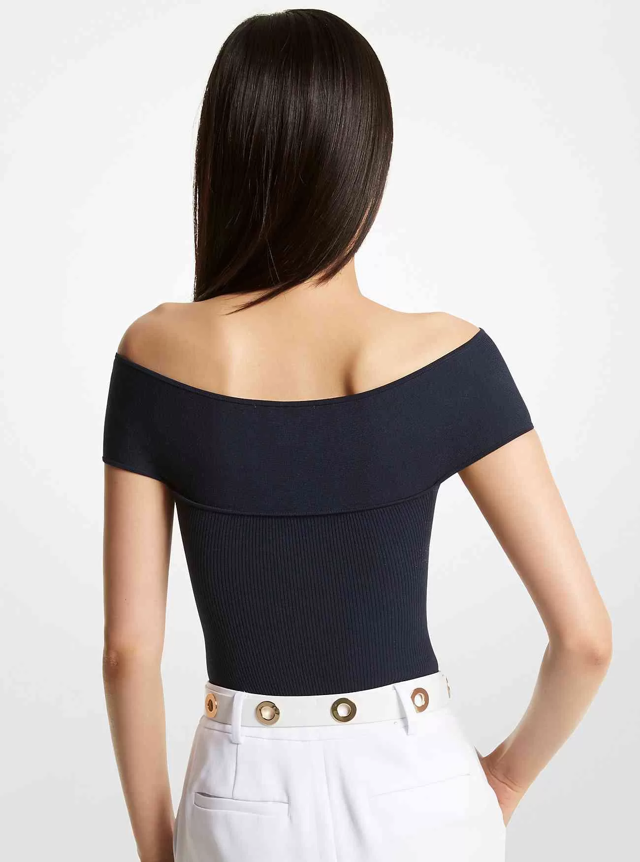 Body incrociato in maglia elasticizzata a coste