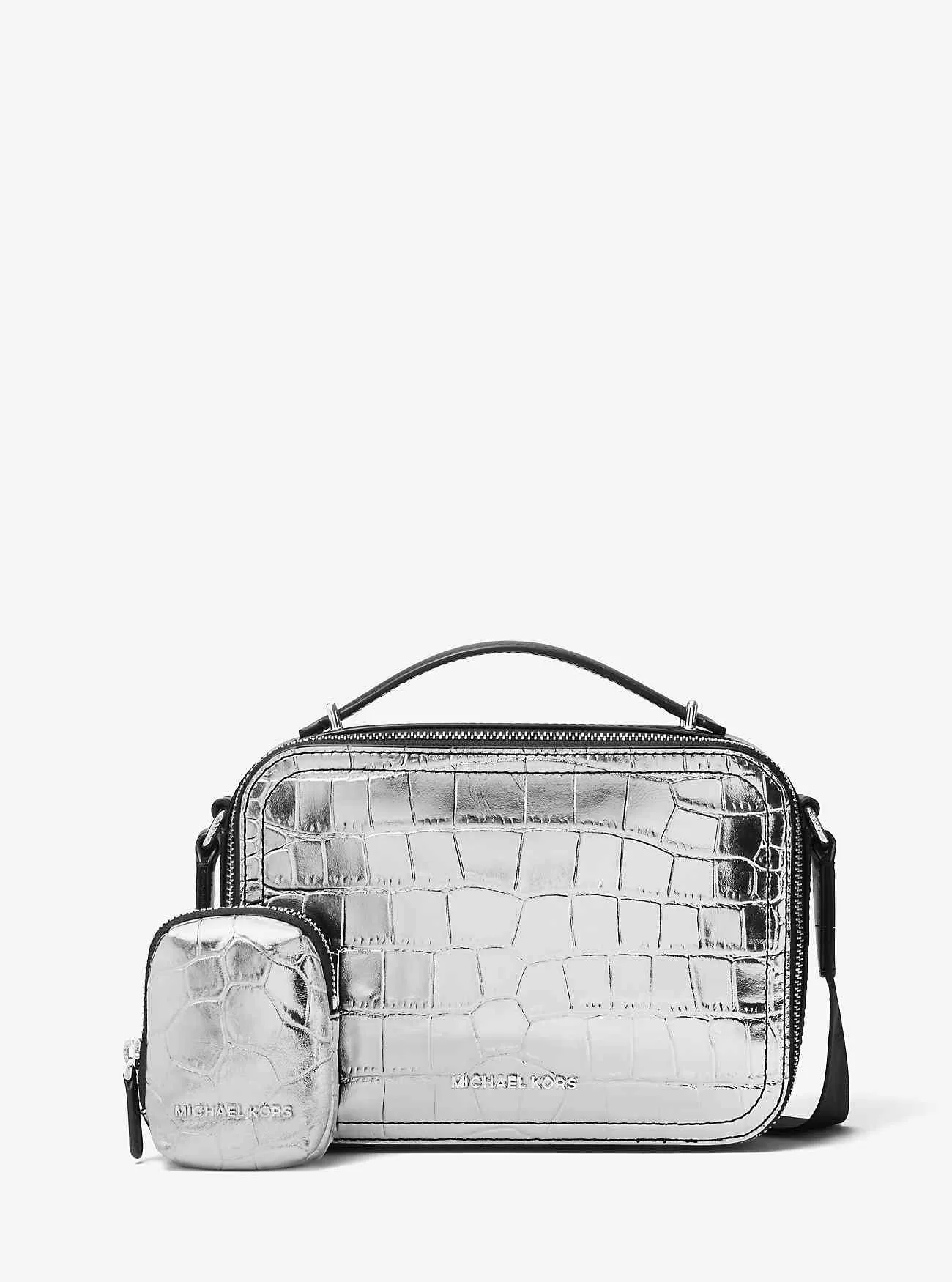 Borsa a tracolla Hudson in pelle goffrata coccodrillo metallizzato