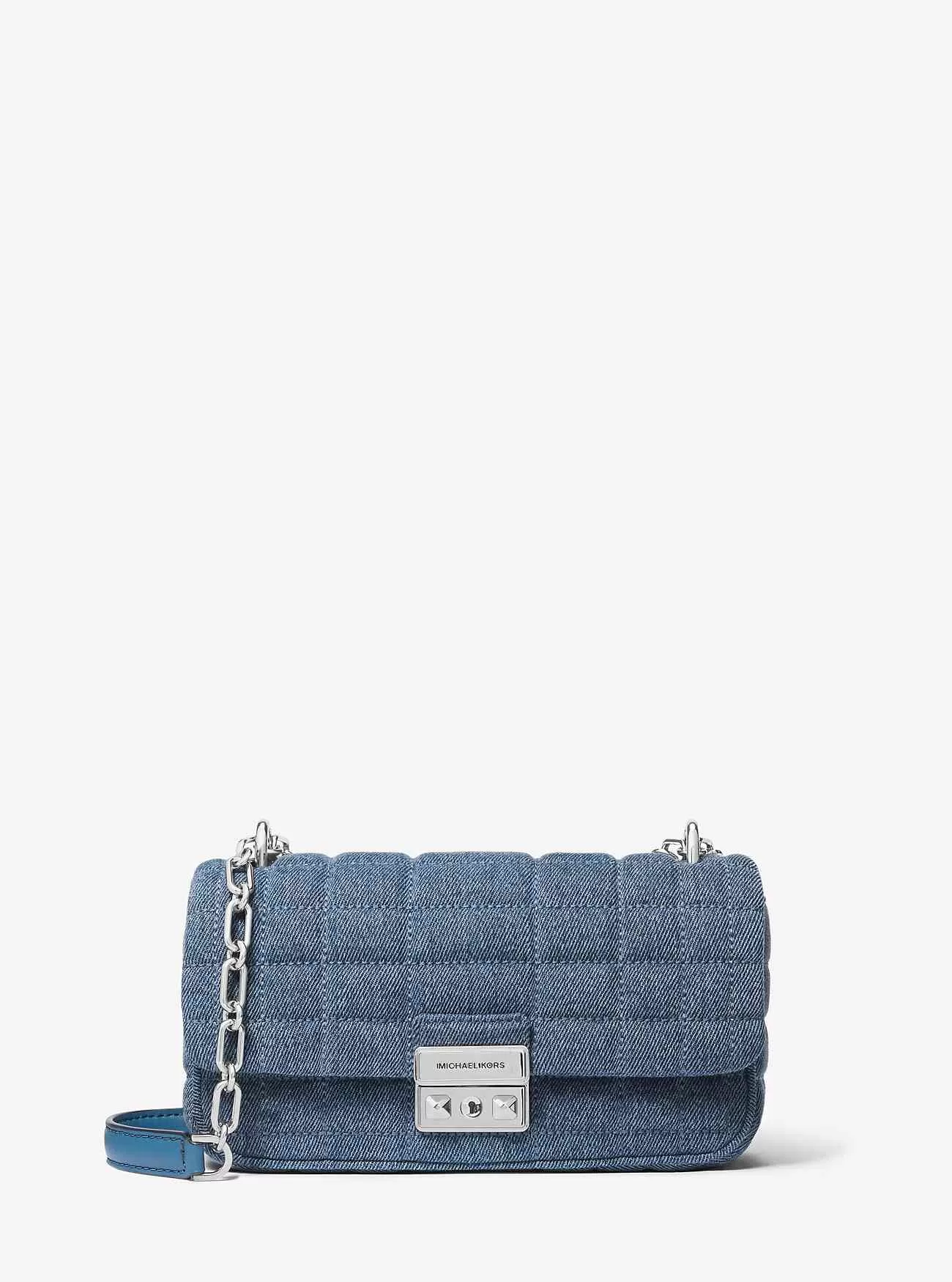 Borsa a tracolla Tribeca piccola in denim trapuntato
