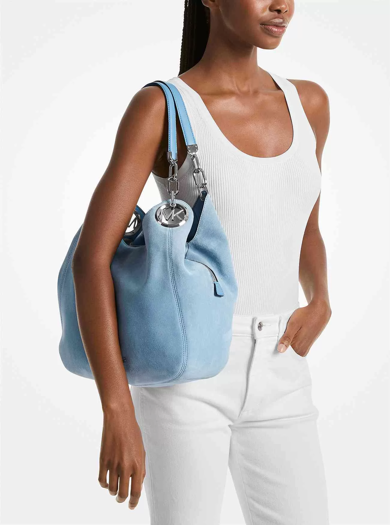 Borsa a tracolla grande Lillie in pelle scamosciata Borsa a tracolla grande Lillie in pelle scamosciata