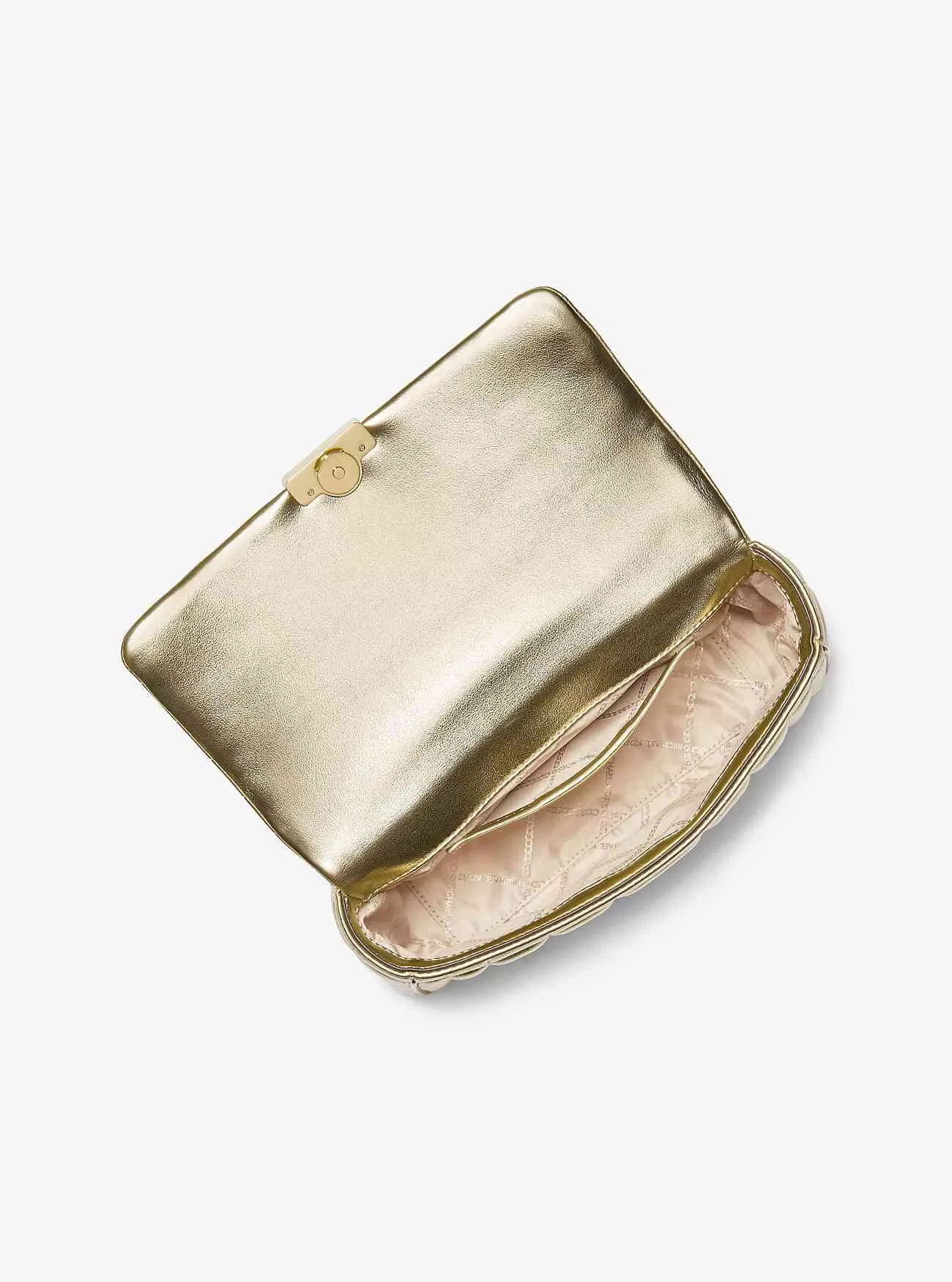 Borsa a tracolla grande Tribeca in pelle trapuntata metallizzata