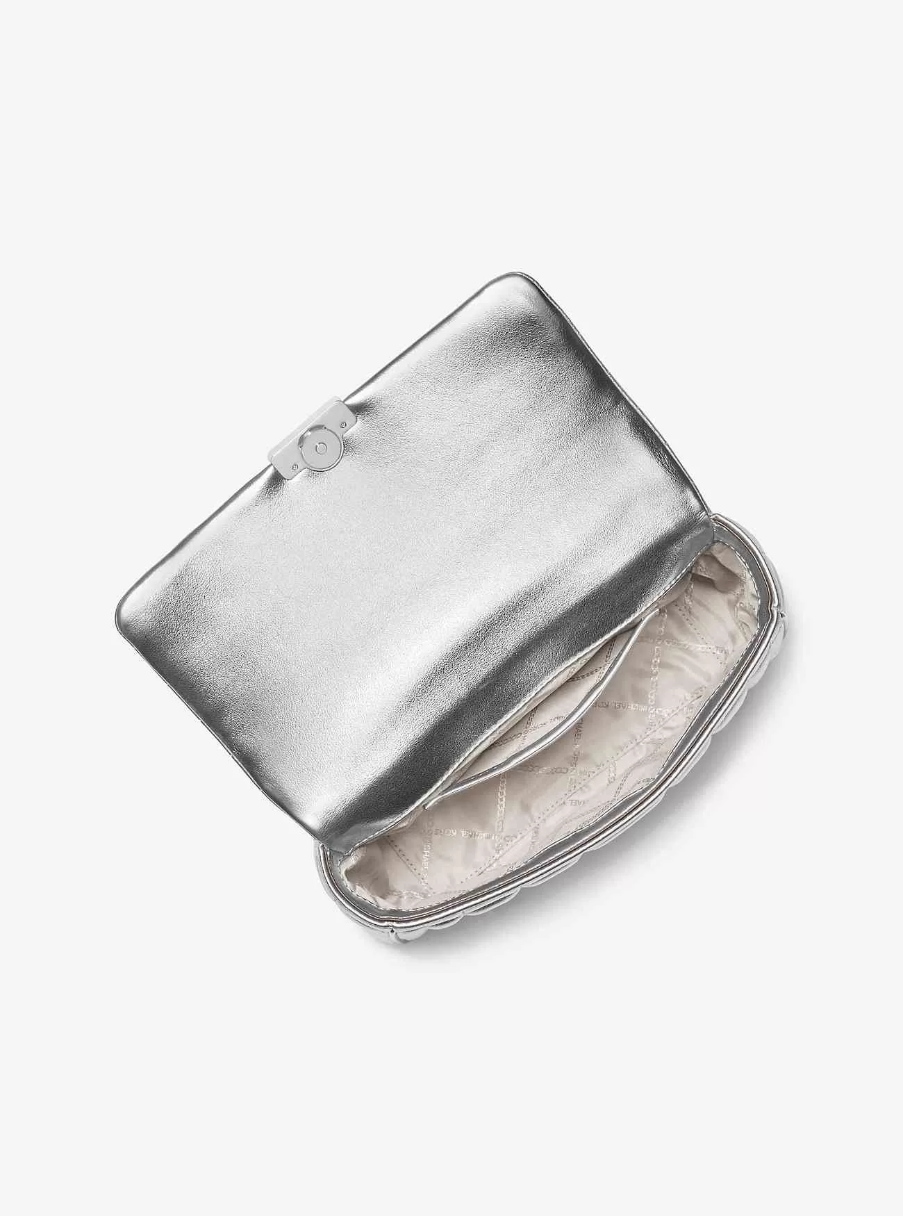 Borsa a tracolla grande Tribeca in pelle trapuntata metallizzata