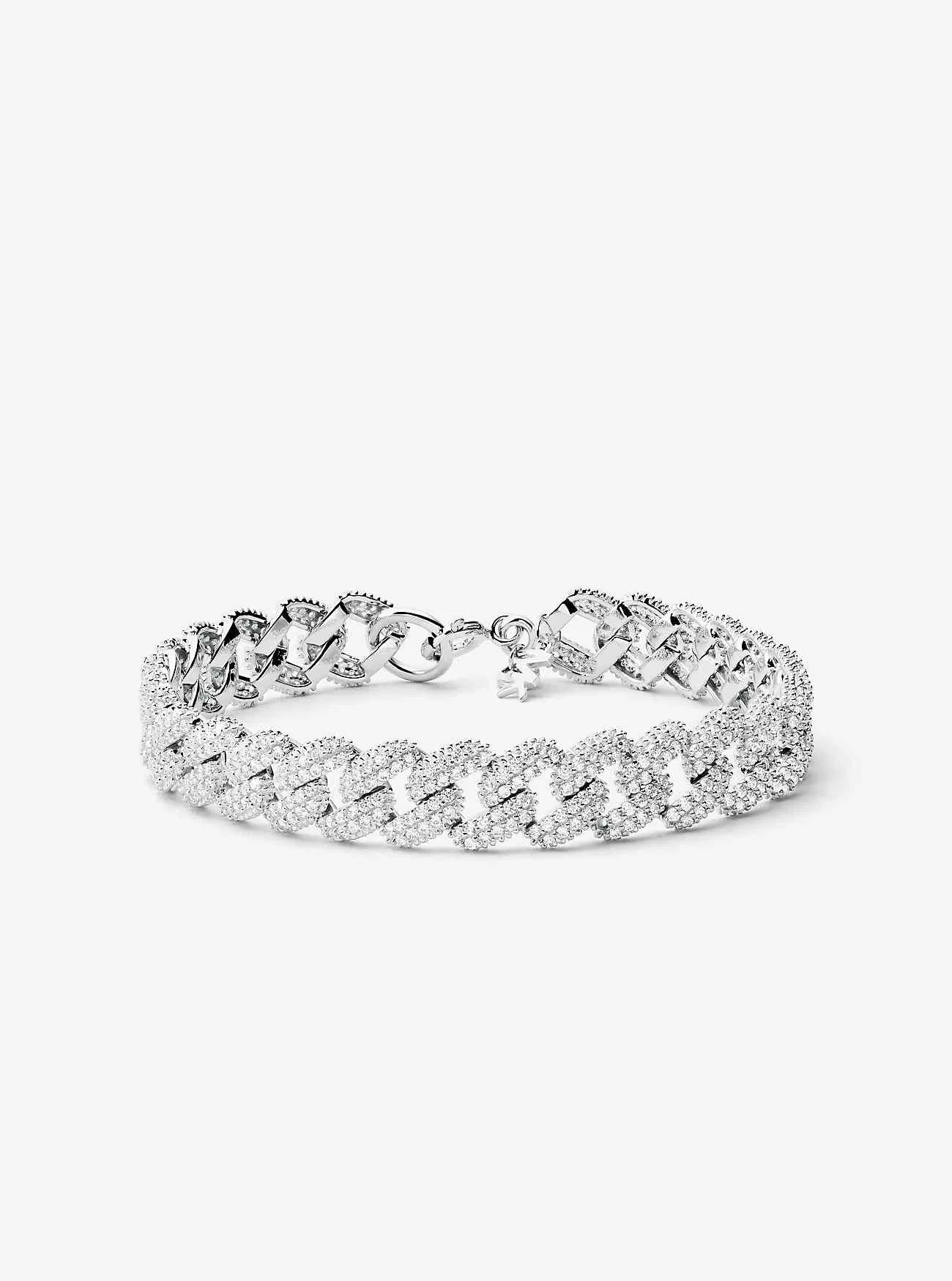 Bracciale a maglia barbazzale in argento sterling placcato in metallo prezioso con pavé