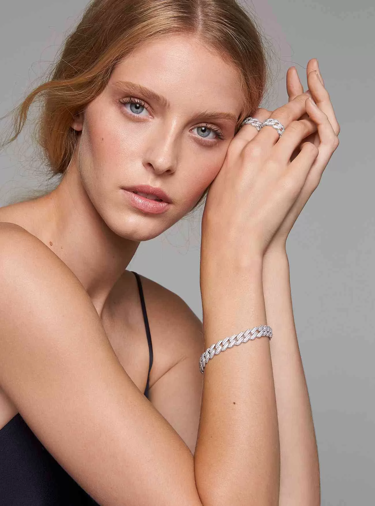 Bracciale a maglia barbazzale in argento sterling placcato in metallo prezioso con pavé Bracciale a maglia barbazzale in argento sterling placcato in metallo prezioso con pavé