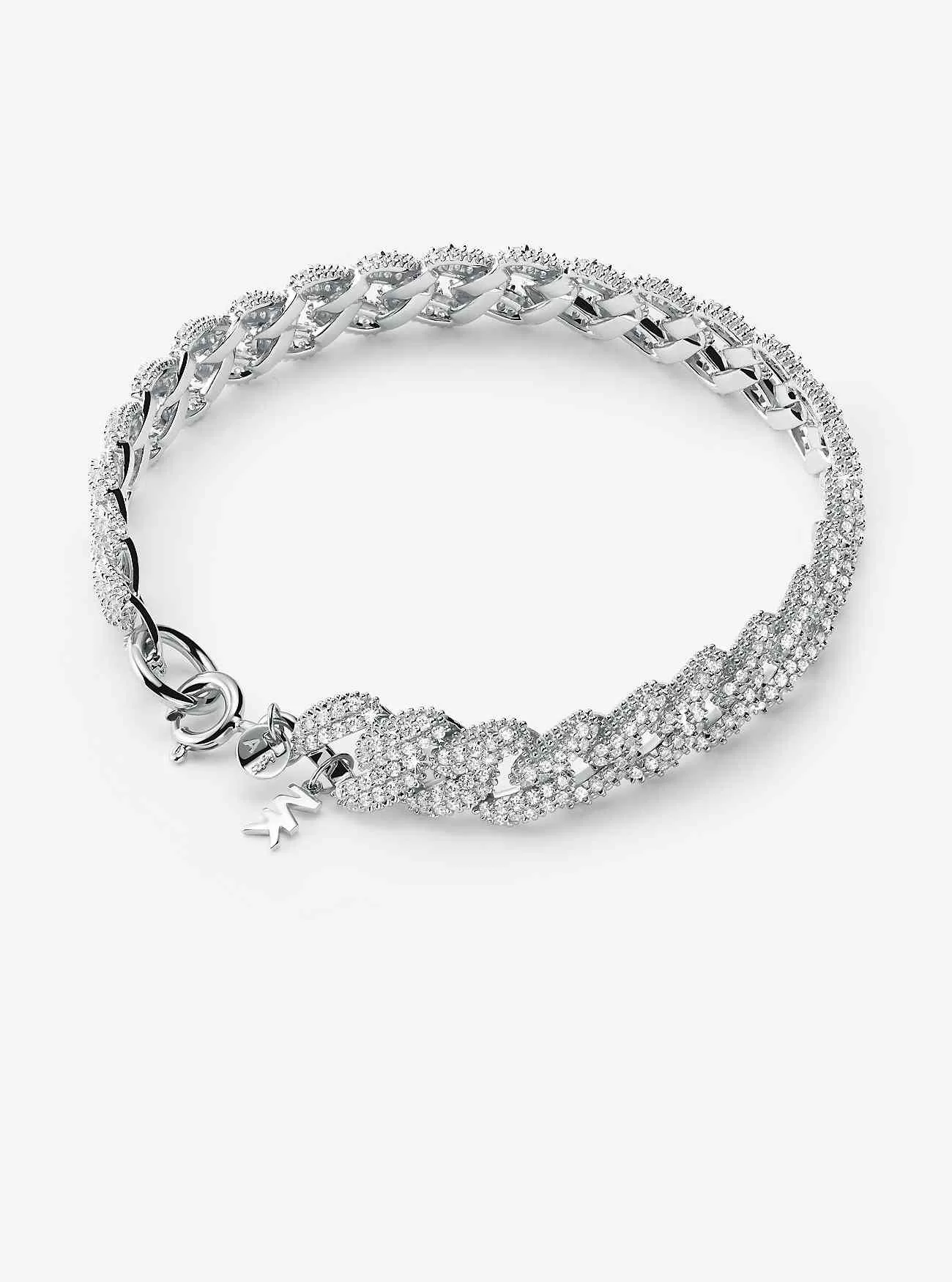 Bracciale a maglia barbazzale in argento sterling placcato in metallo prezioso con pavé