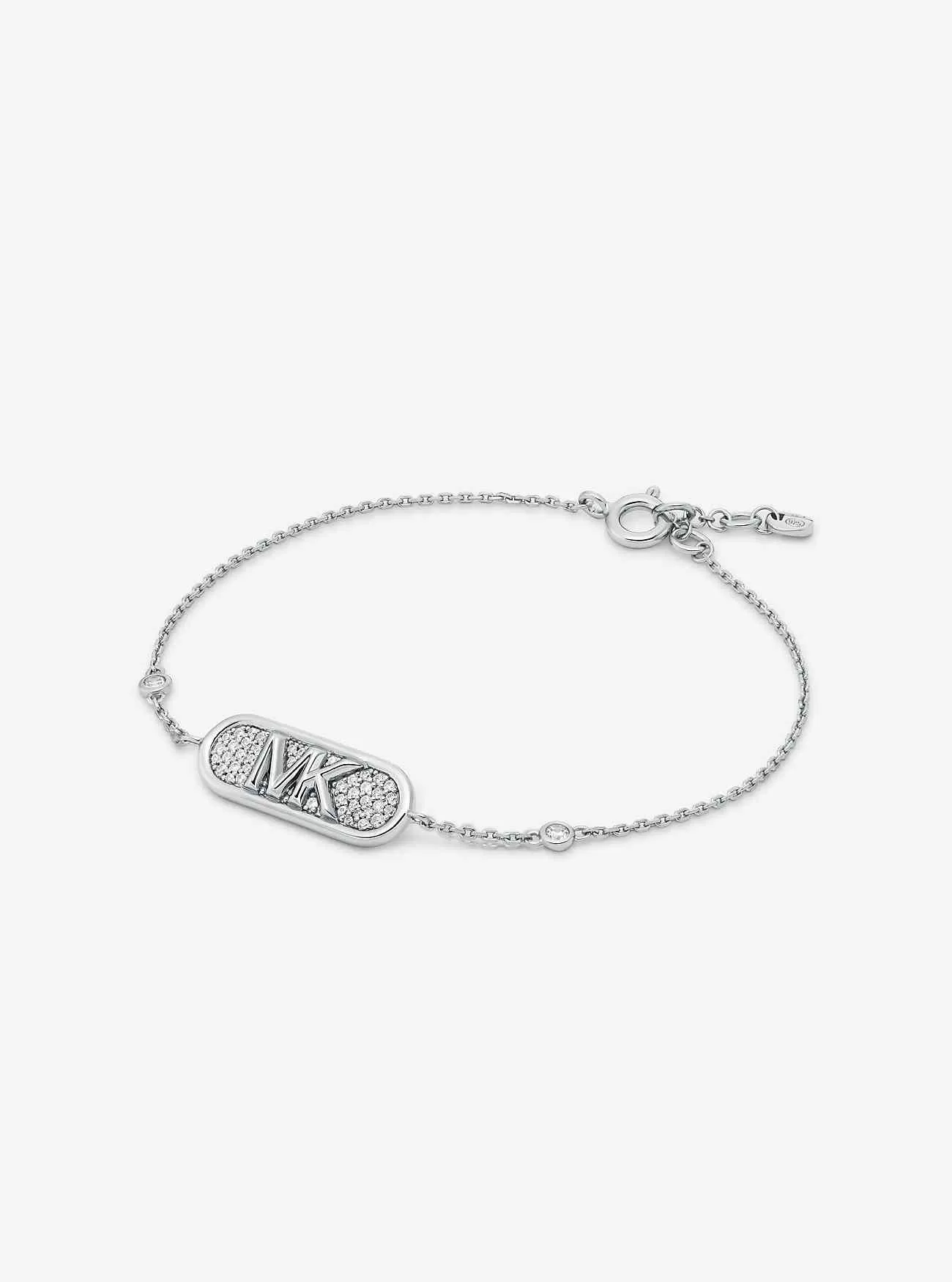Bracciale con logo Impero in argento sterling e placcato in metallo prezioso con pavé