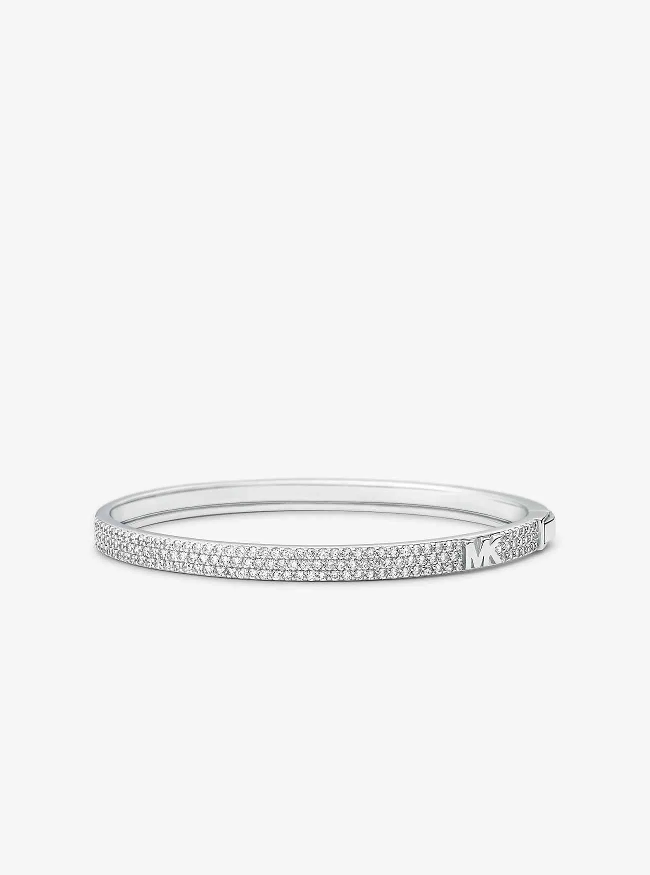 Bracciale rigido con logo in pavé in argento sterling placcato in metallo prezioso