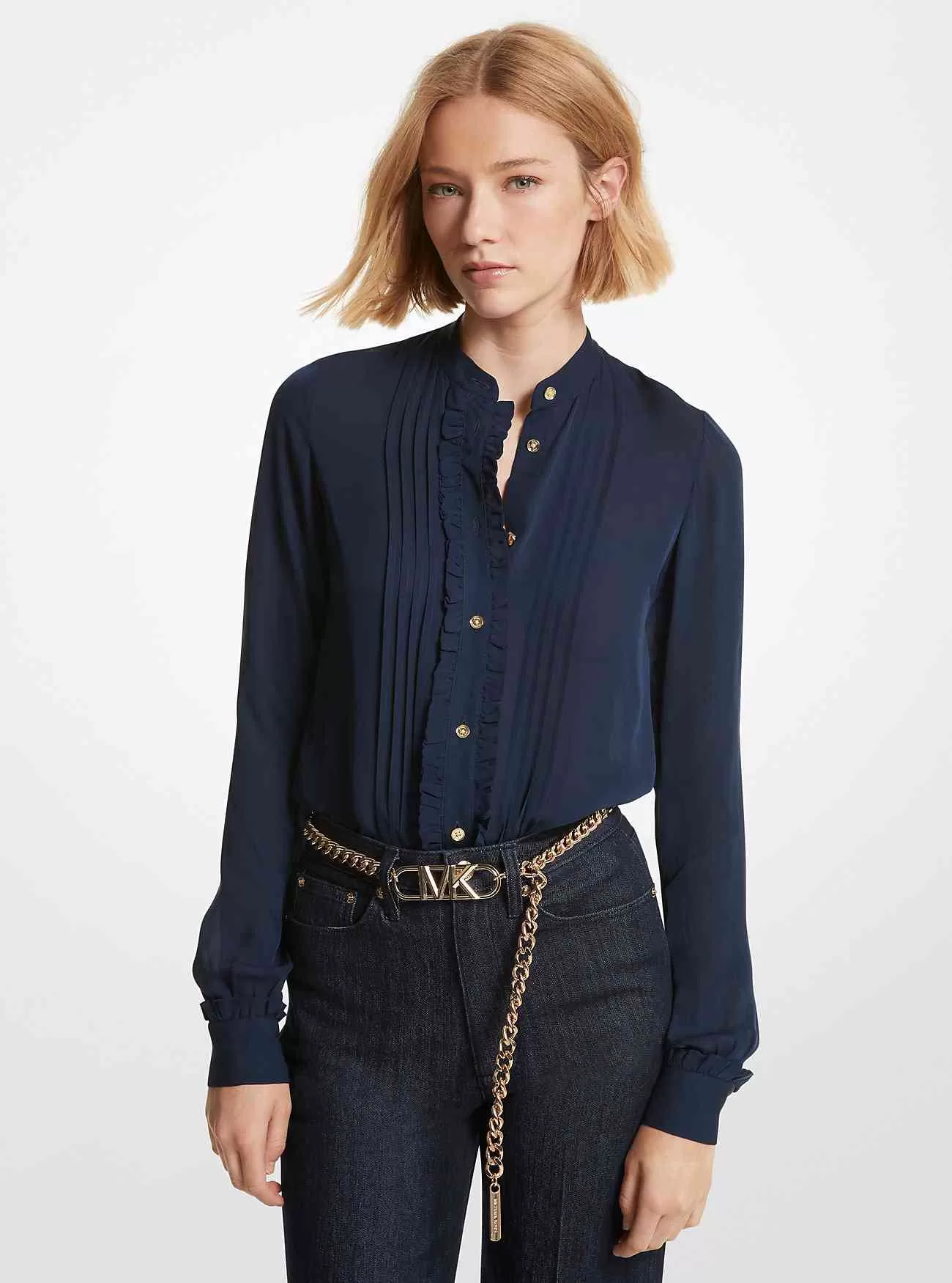 Camicetta plissettata in georgette con volant