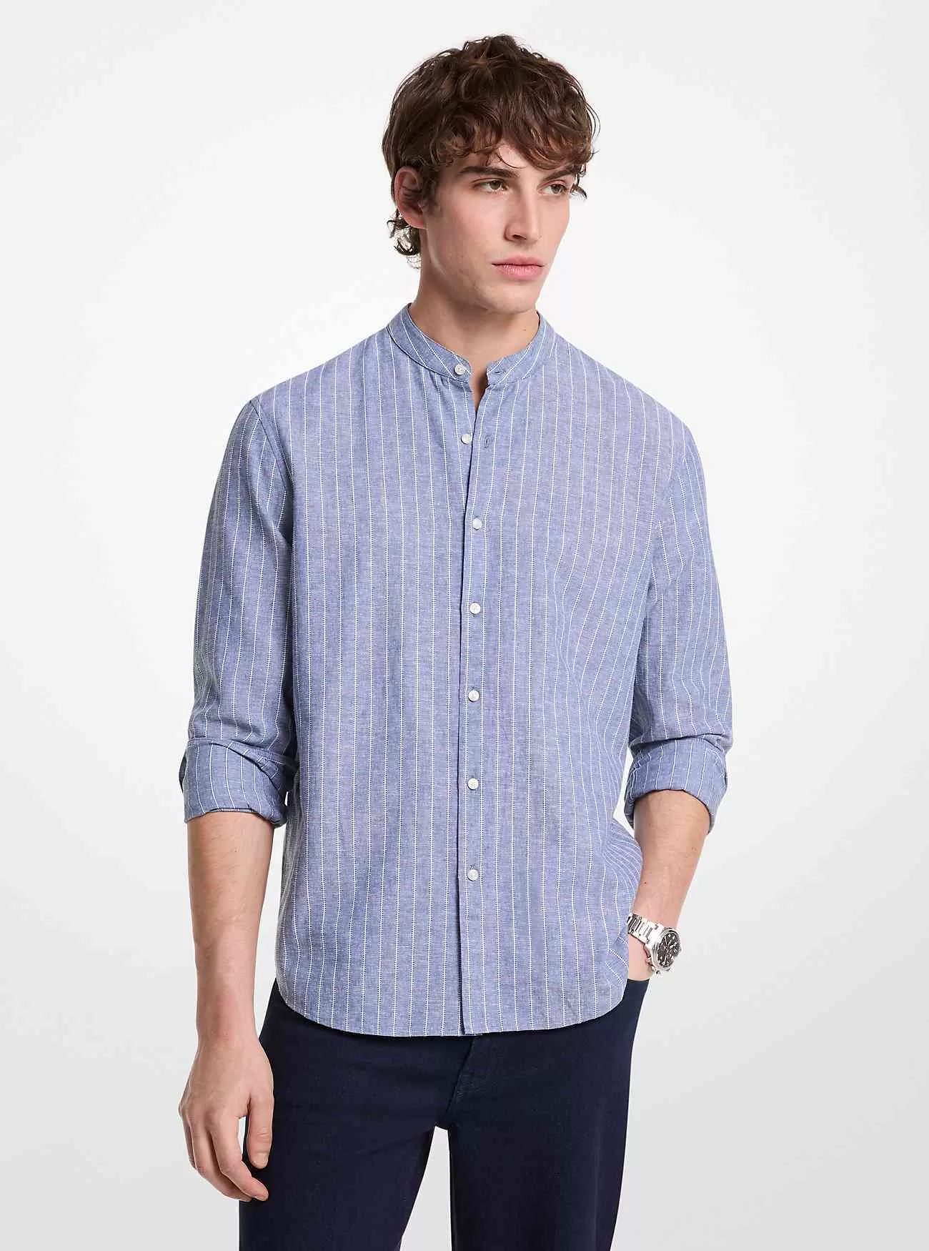 Camicia a righe in misto lino e cotone