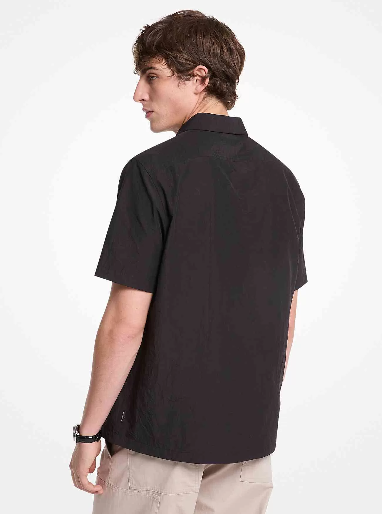 Camicia con mezza zip in misto cotone stropicciato