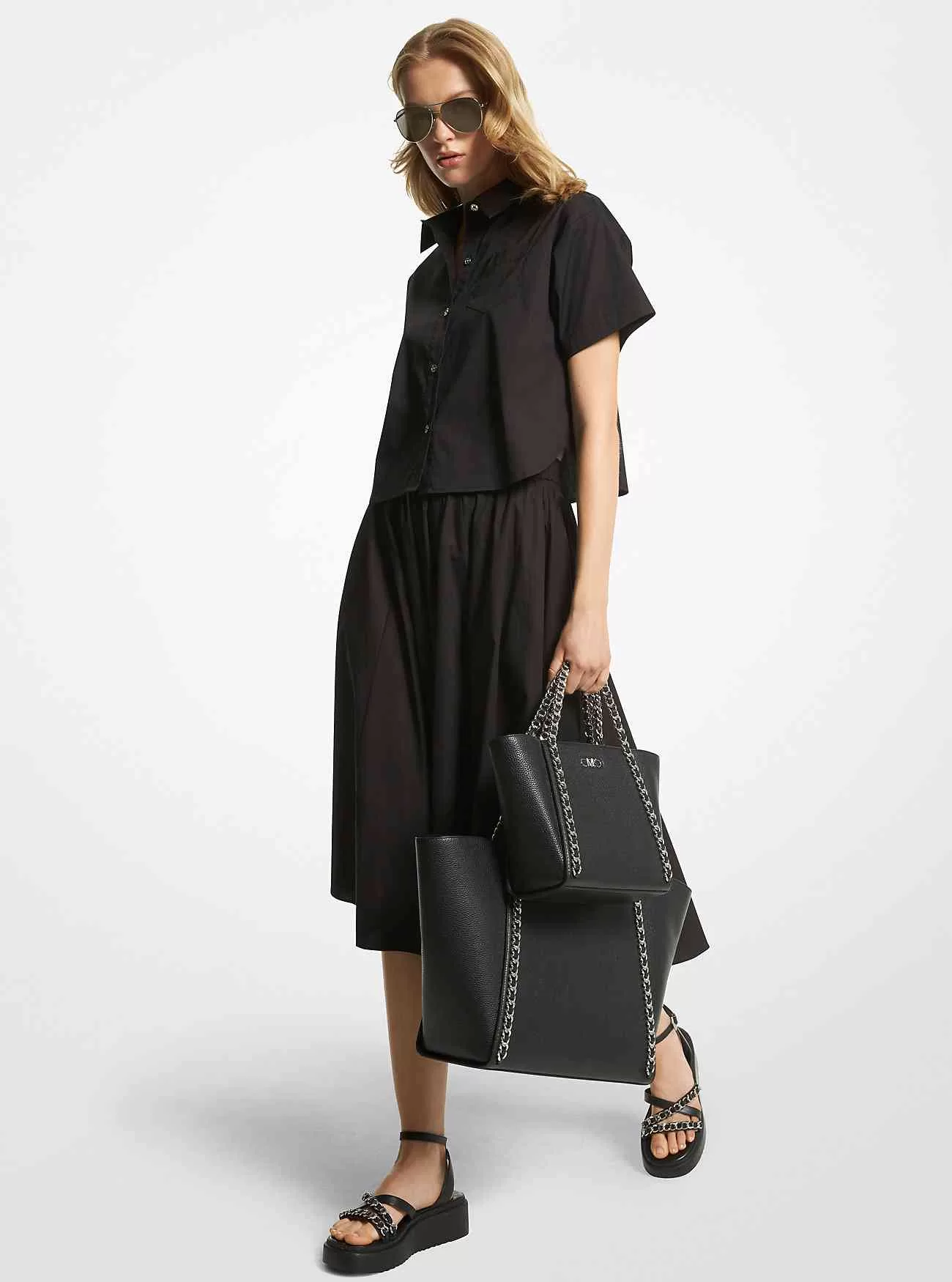 Camicia corta in popeline di cotone organico elasticizzato