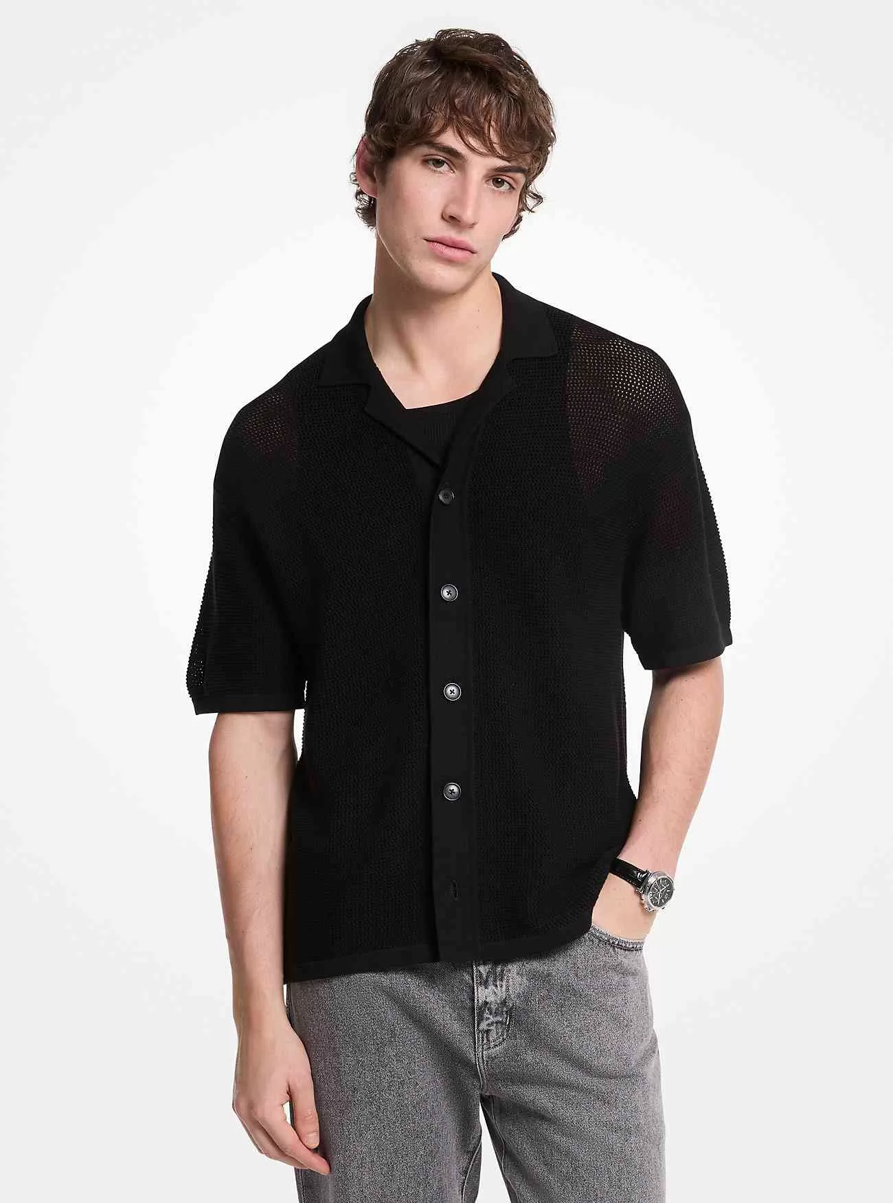 Camicia in cotone a maglia aperta