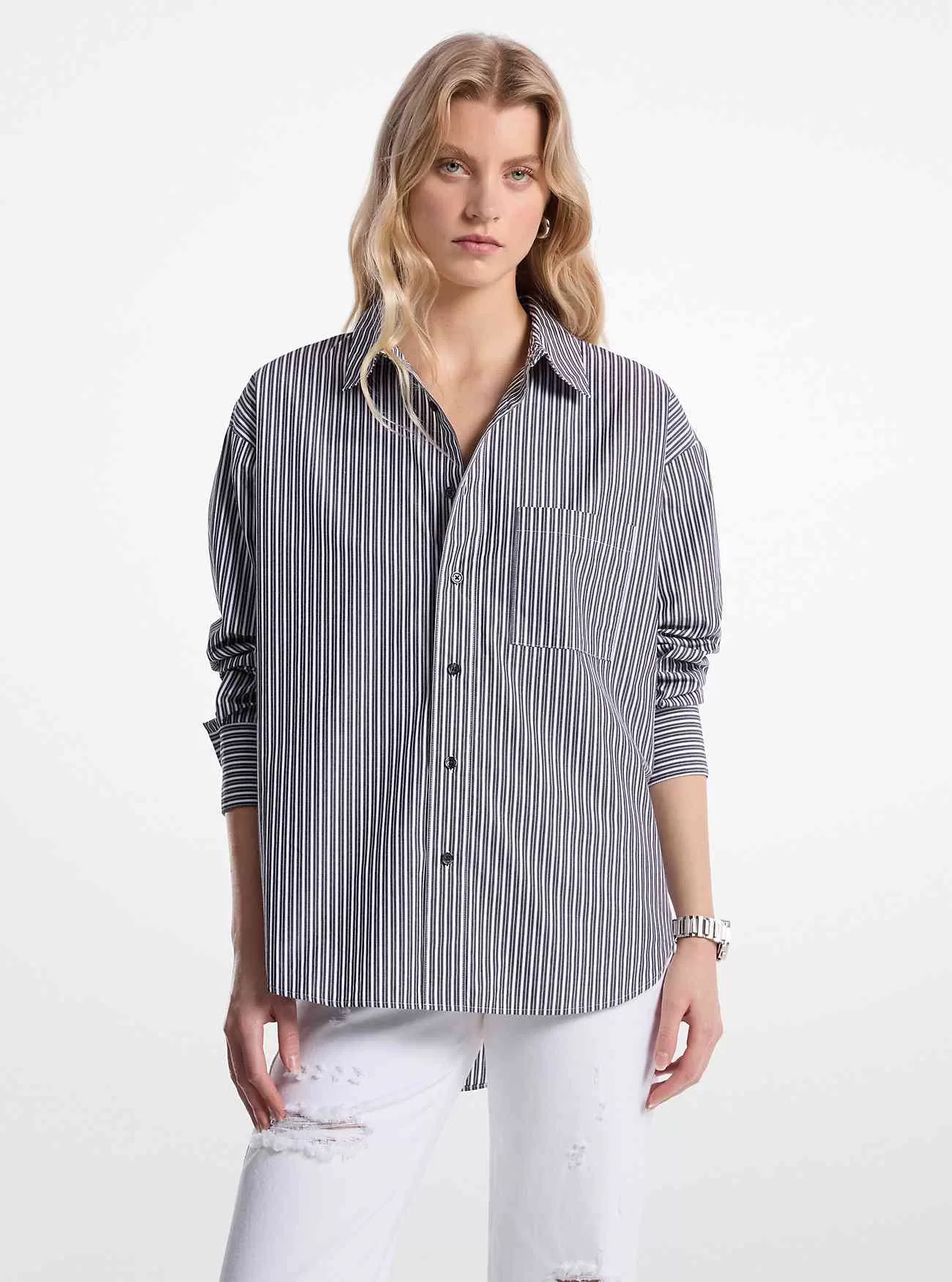 Camicia oversize in popeline di cotone a righe