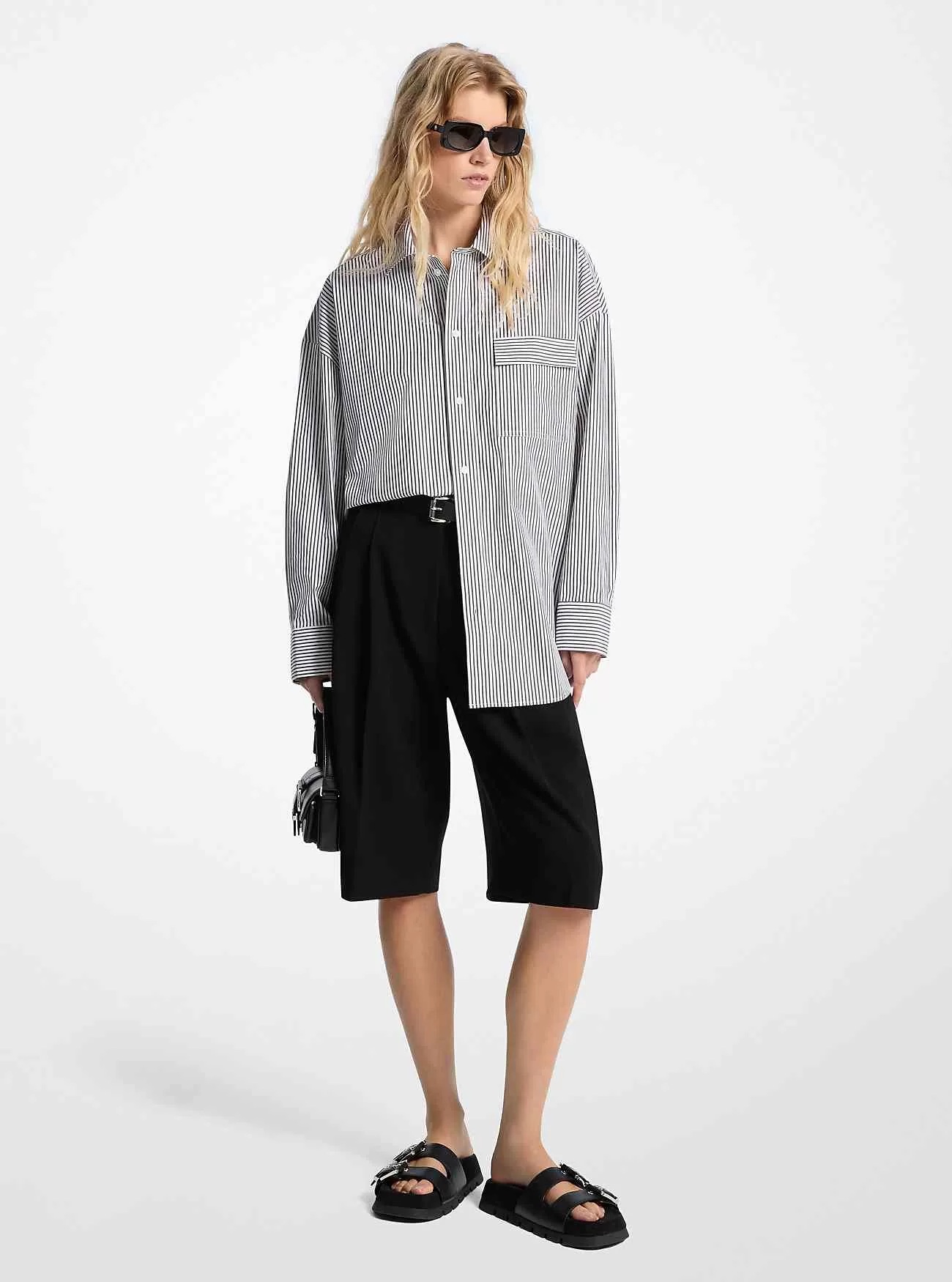 Camicia oversize in popeline di cotone stretch a righe
