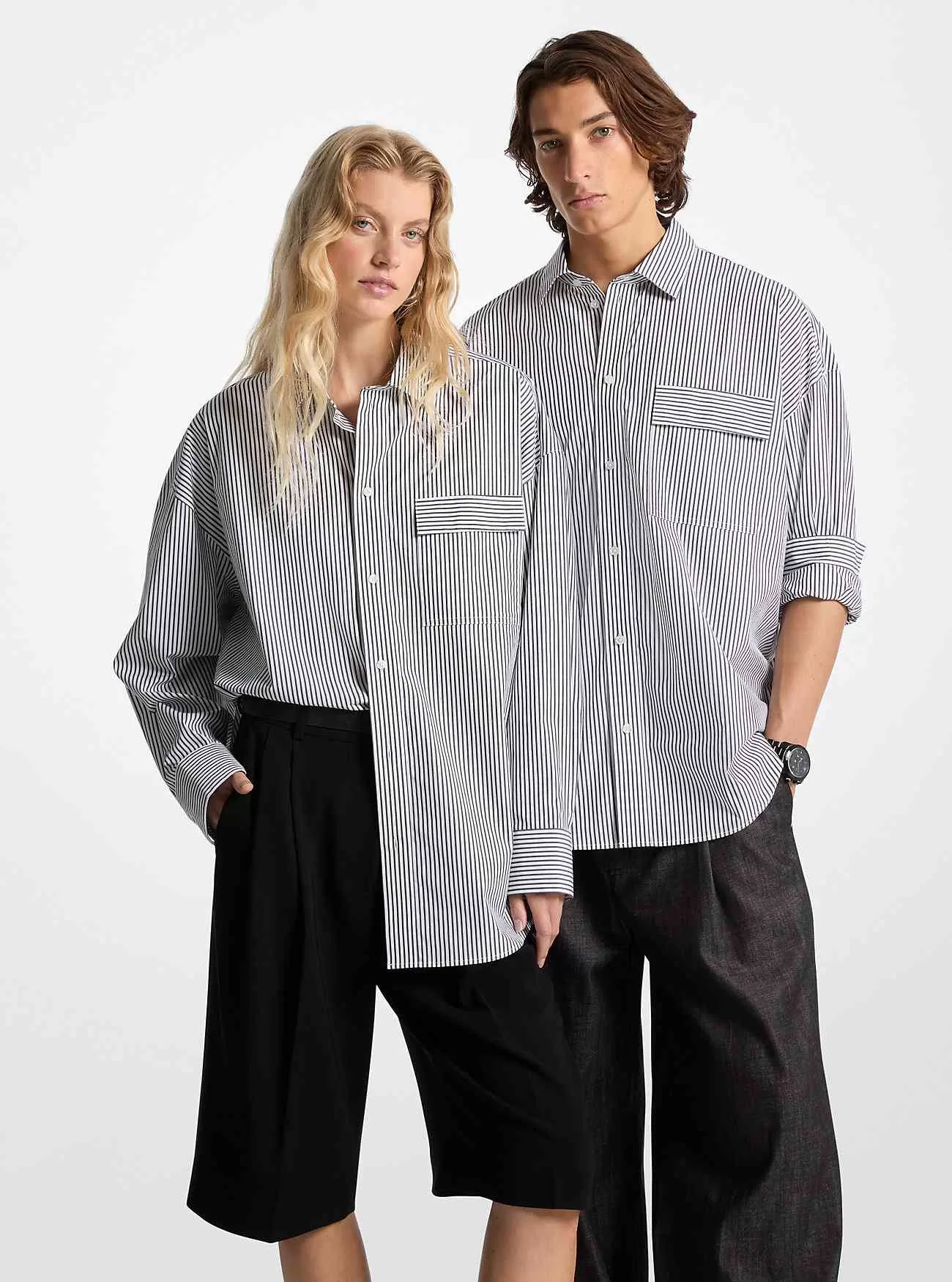 Camicia oversize in popeline di cotone stretch a righe