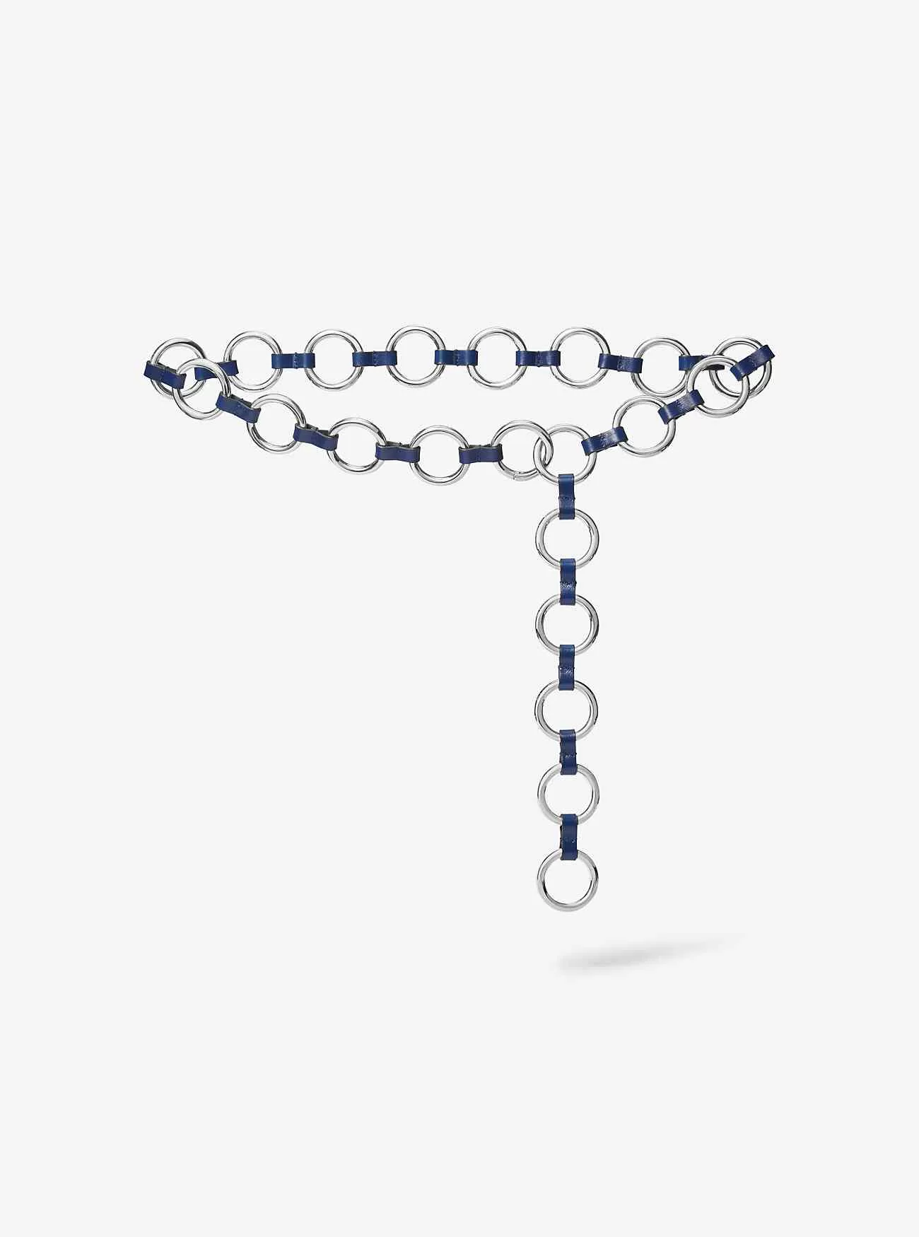 Cintura Marisa ad anelli in pelle color argento e pelle