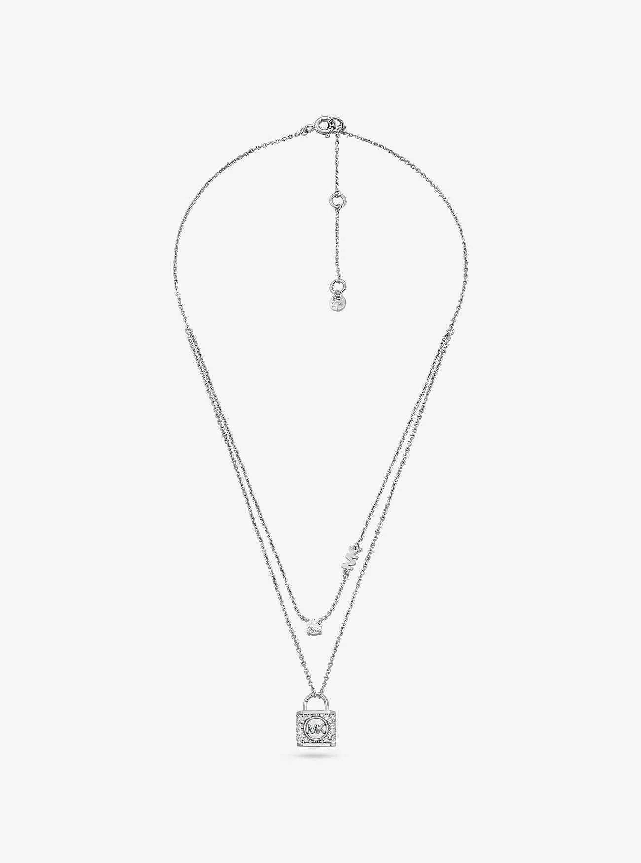 Collana a strati con chiusura a pavé in argento sterling placcato in metallo prezioso