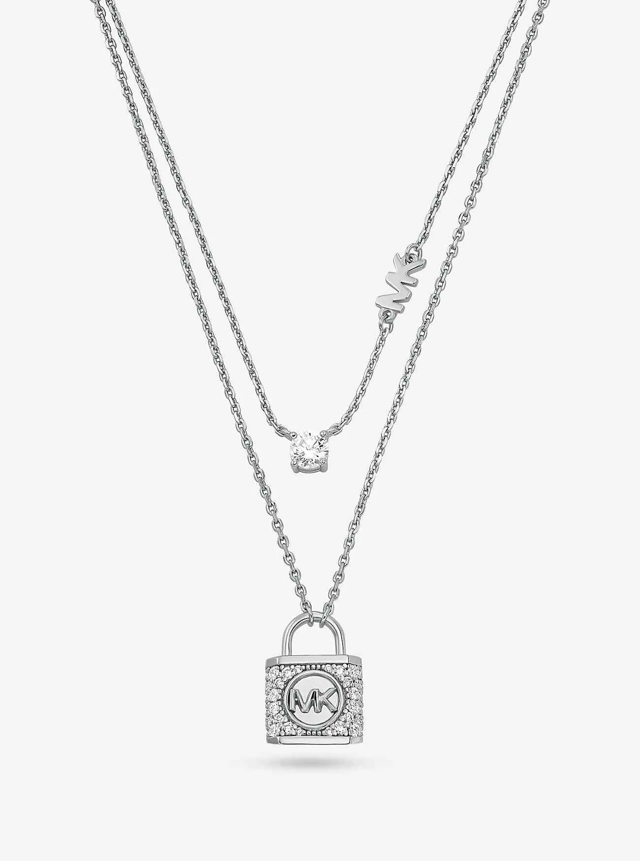 Collana a strati con chiusura a pavé in argento sterling placcato in metallo prezioso