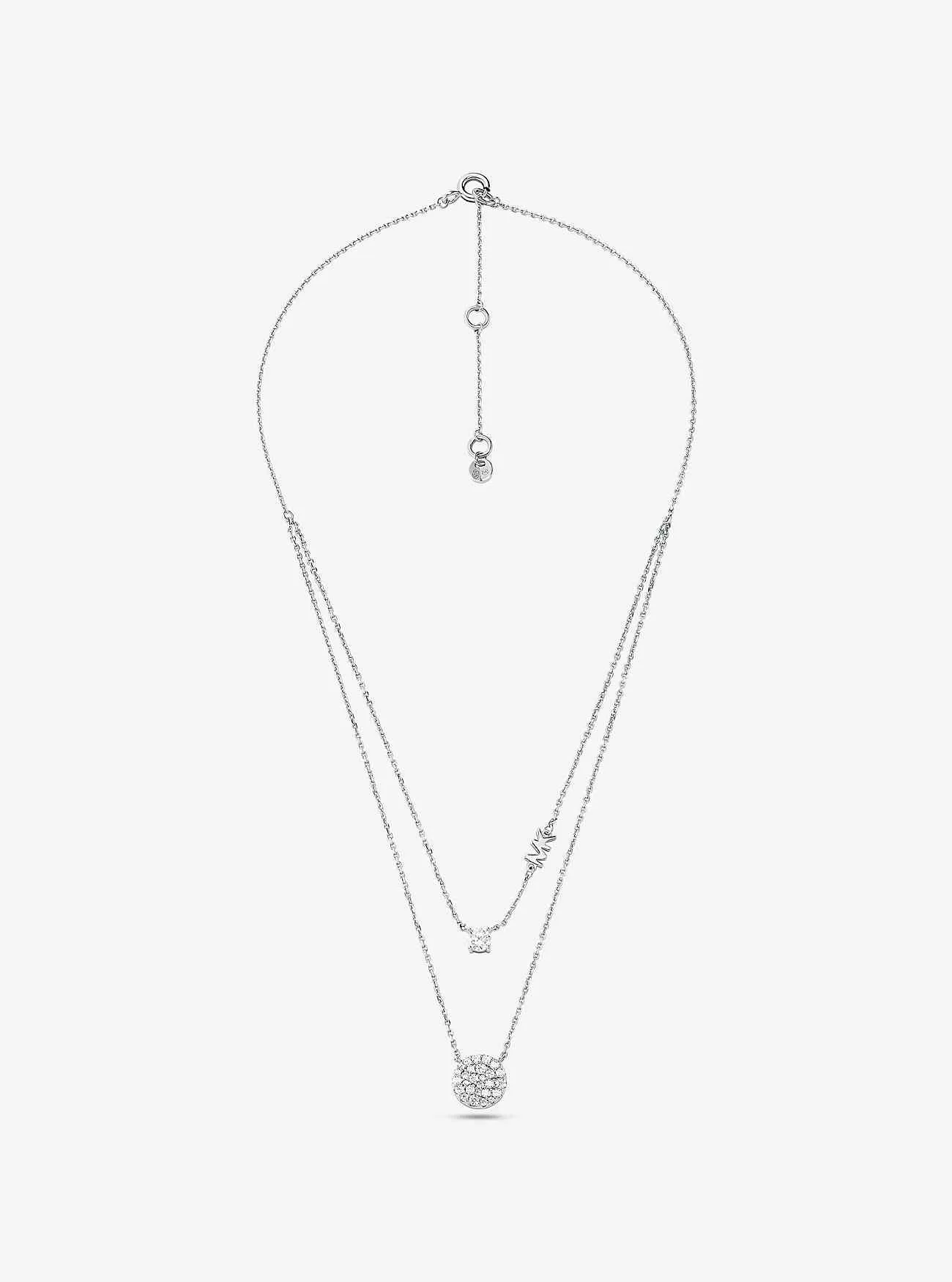 Collana a strati con disco in pavé in argento sterling placcato in metallo prezioso