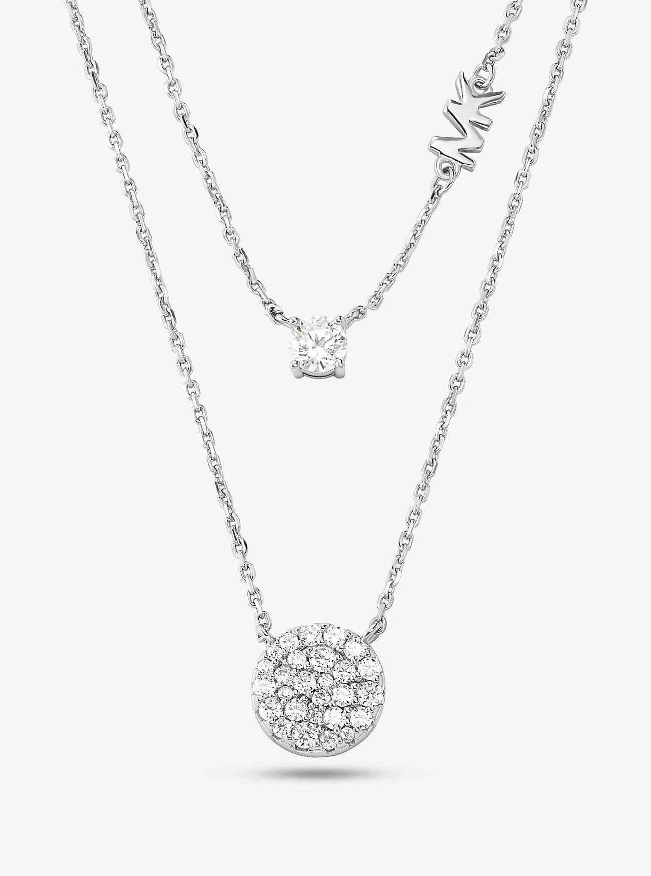 Collana a strati con disco in pavé in argento sterling placcato in metallo prezioso