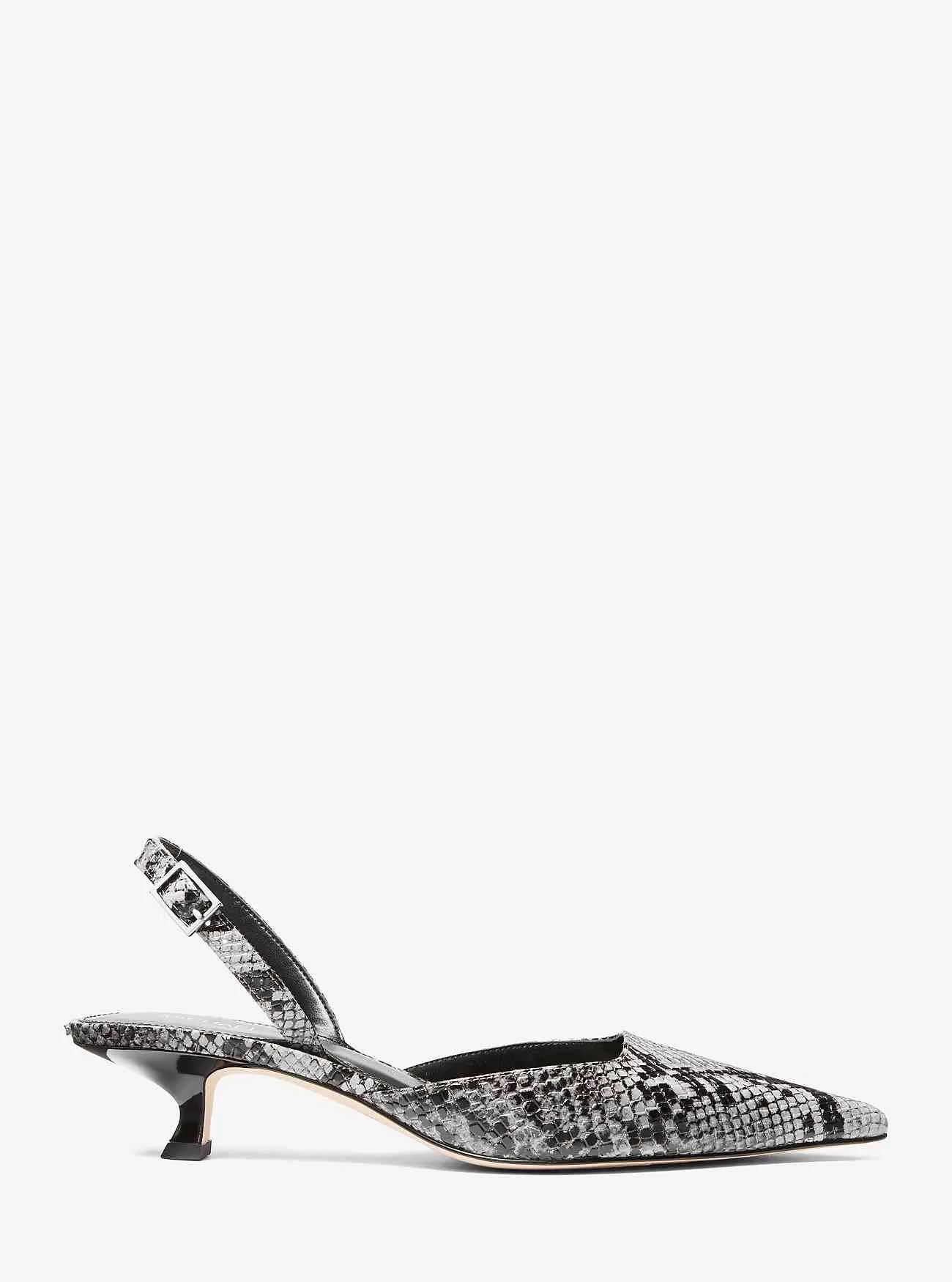 Décolleté con gattino slingback in pelle goffrata Luna Snake