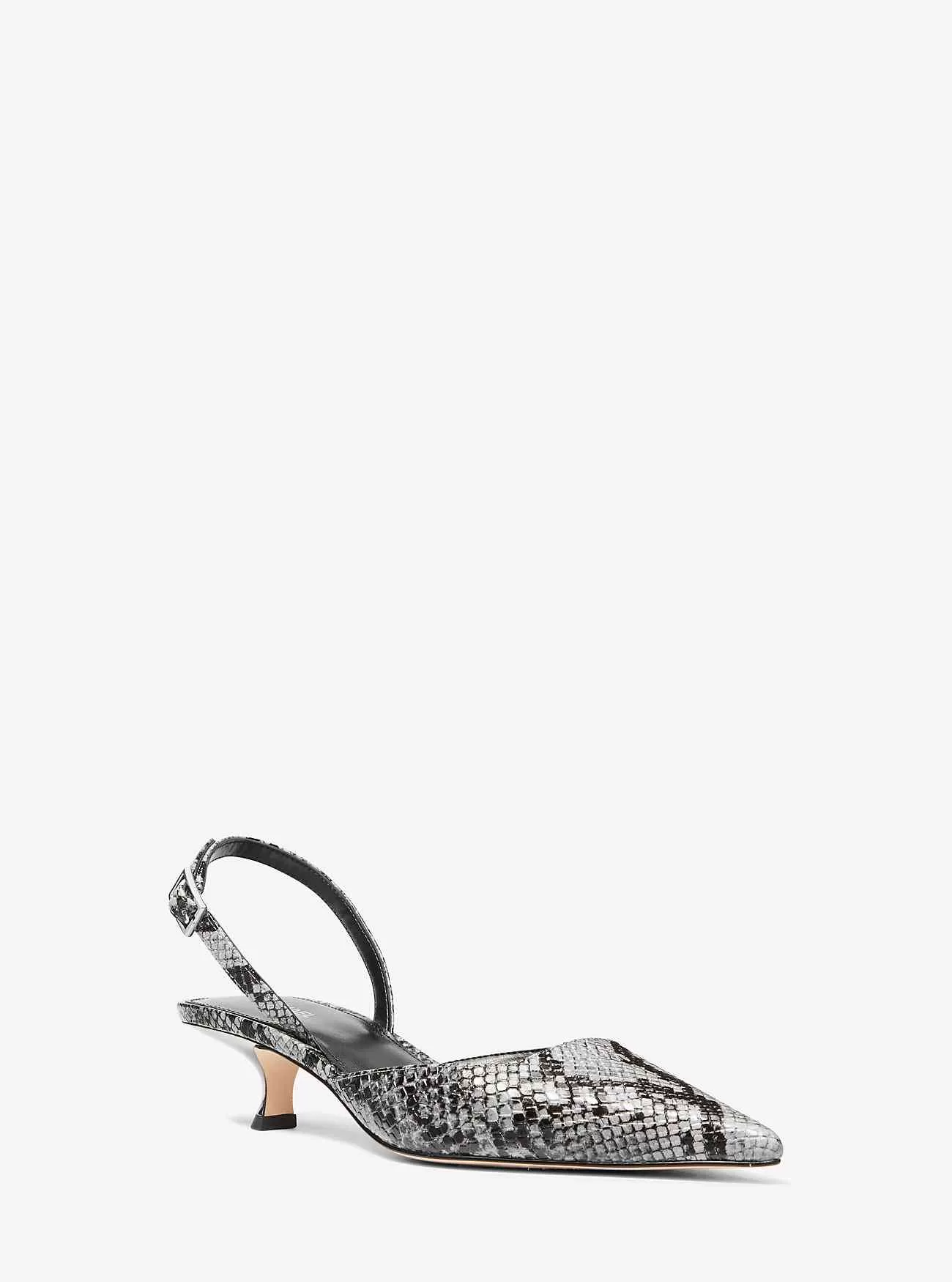 Décolleté con gattino slingback in pelle goffrata Luna Snake