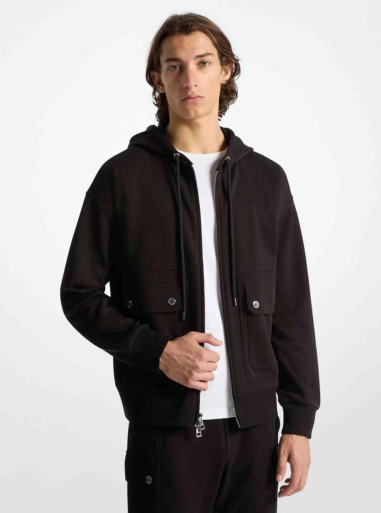 Felpa con cappuccio e zip in misto cotone