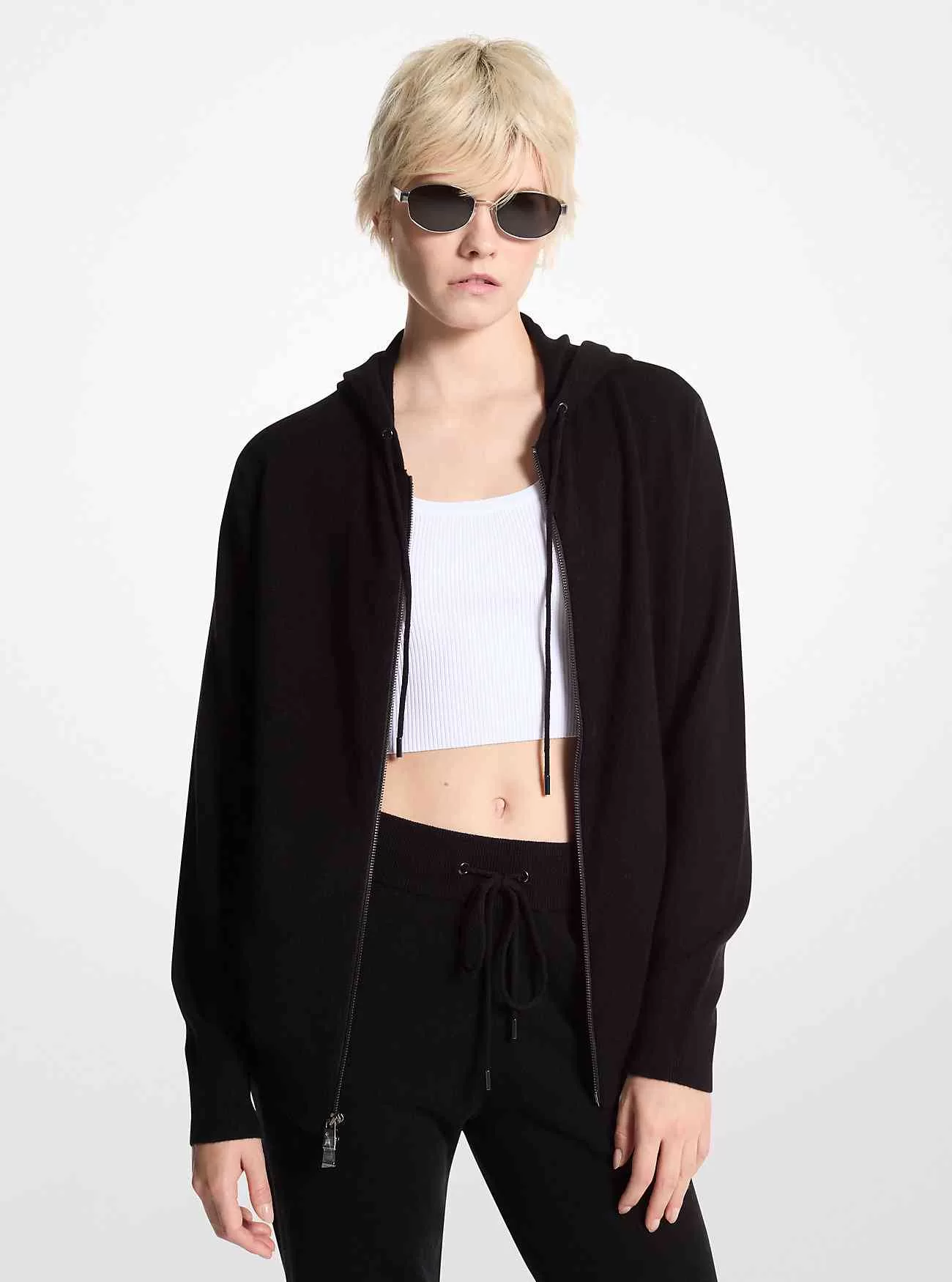 Felpa con cappuccio e zip in misto lana e cashmere