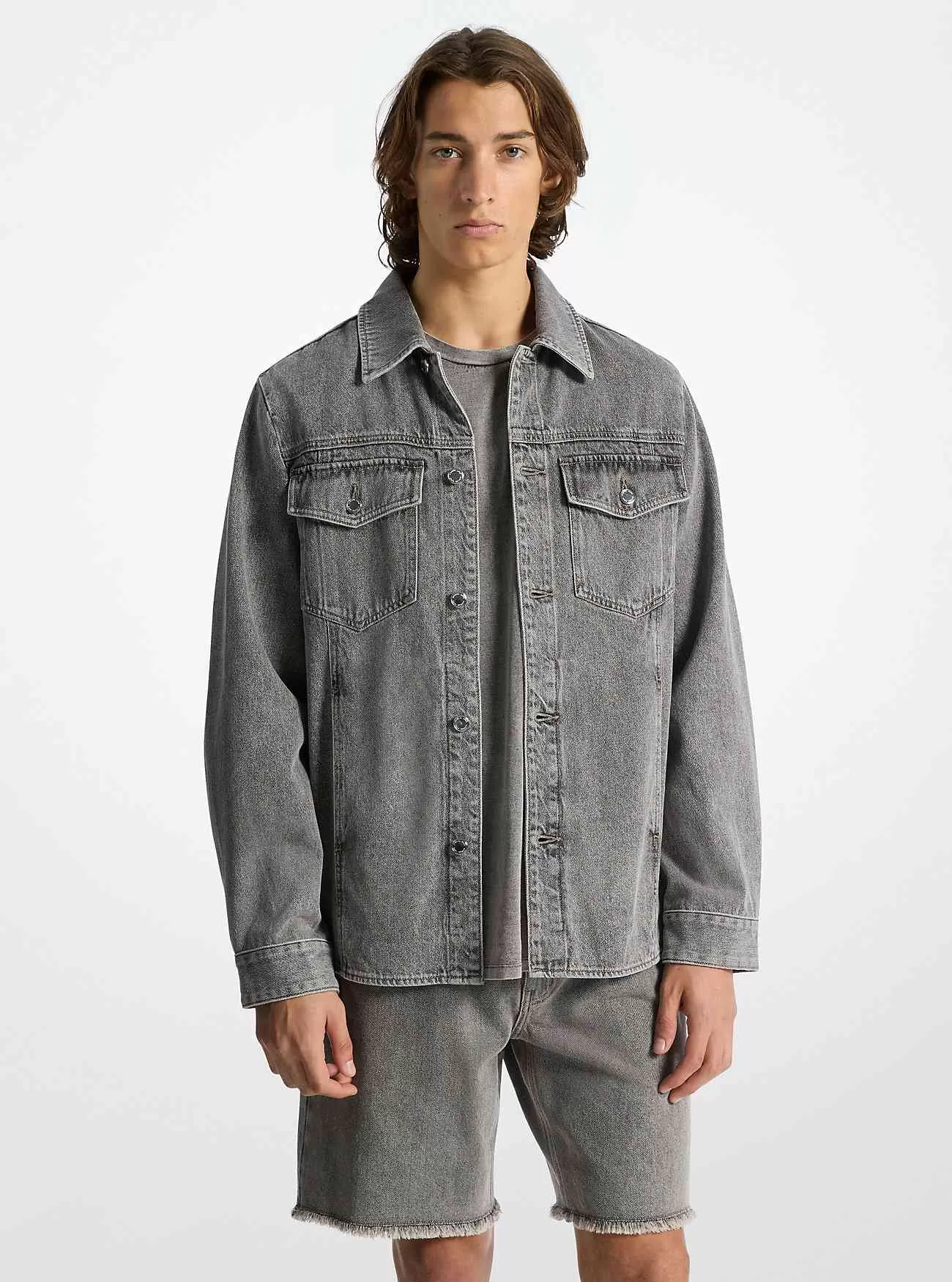 Giacca-camicia in denim lavato
