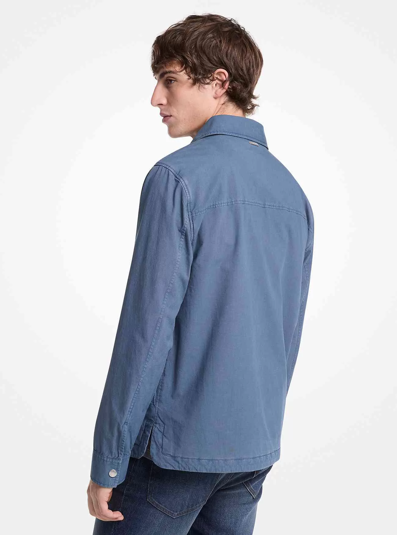 Giacca-camicia in popeline di cotone stretch tinto in capo