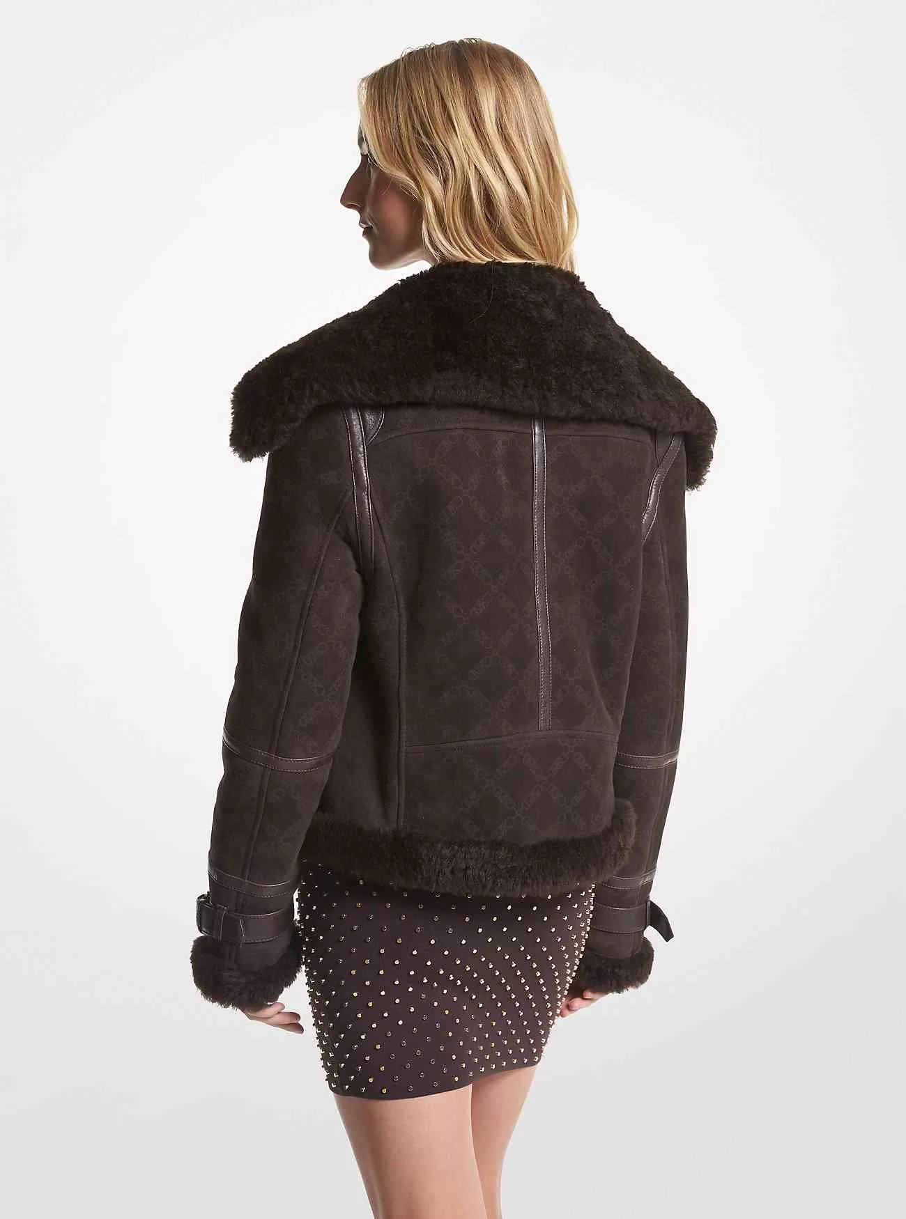 Giacca da volo in pelle scamosciata e shearling con logo Impero in rilievo