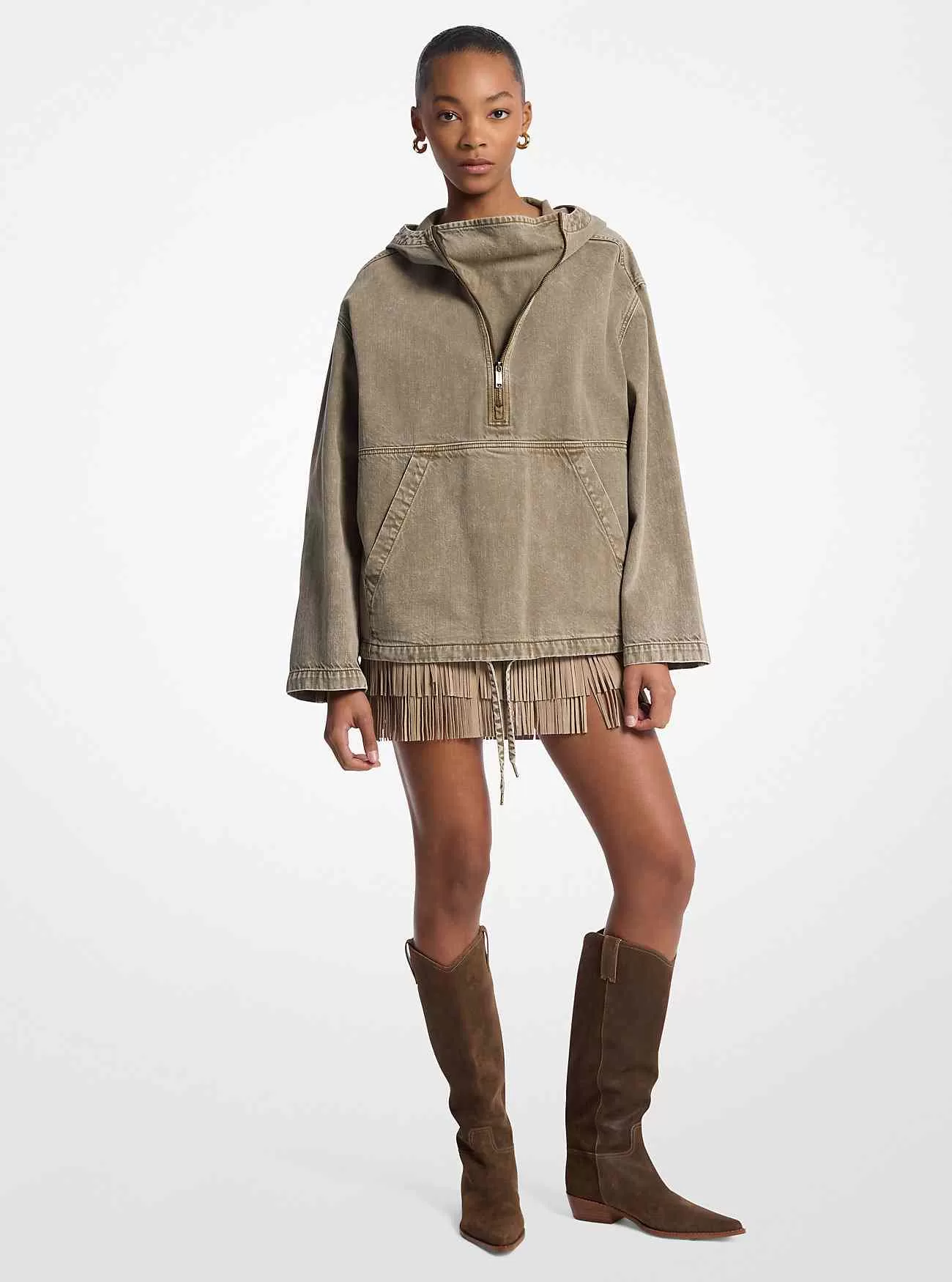 Giacca popover in denim tinto in capo