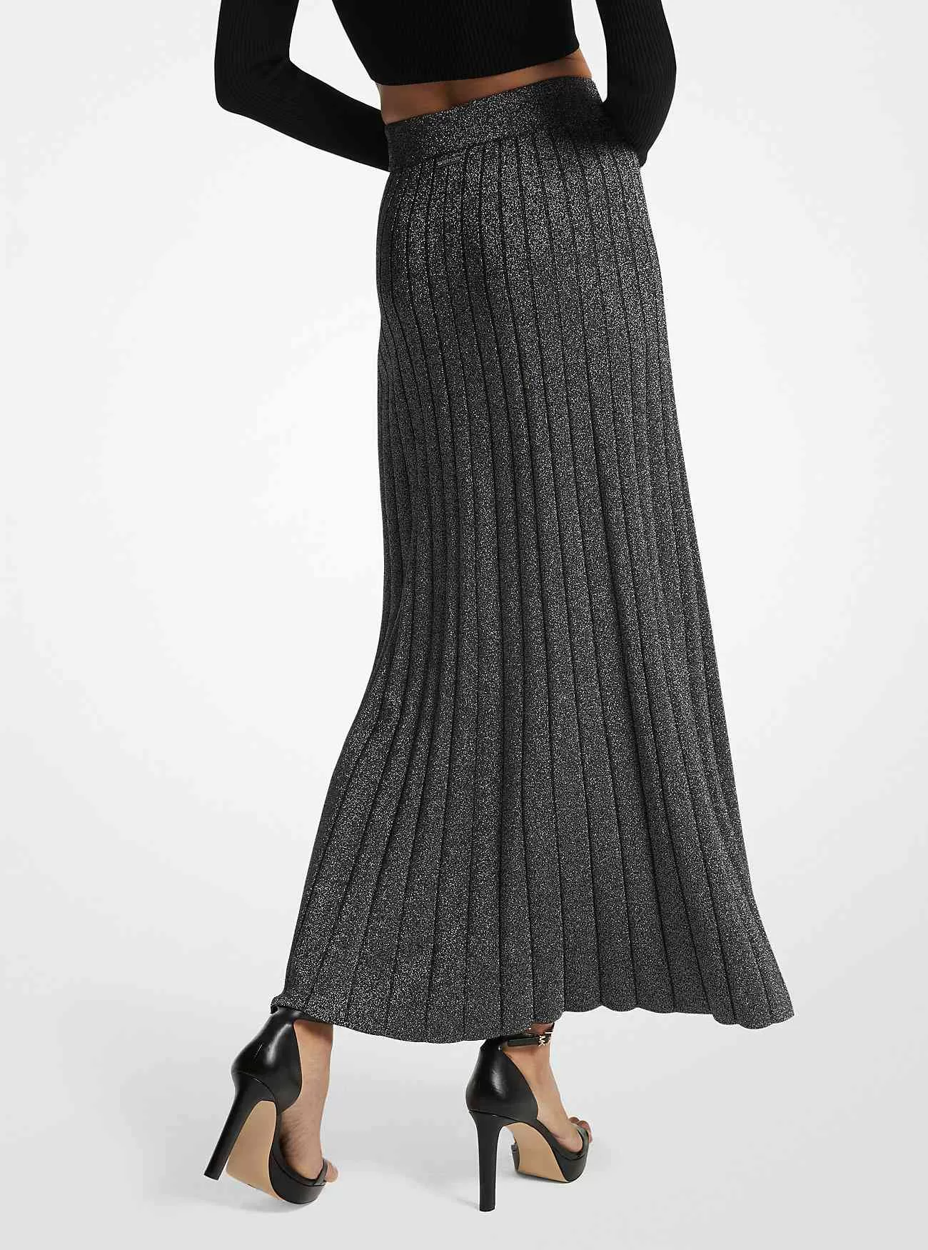 Gonna in maglia a coste metallizzata