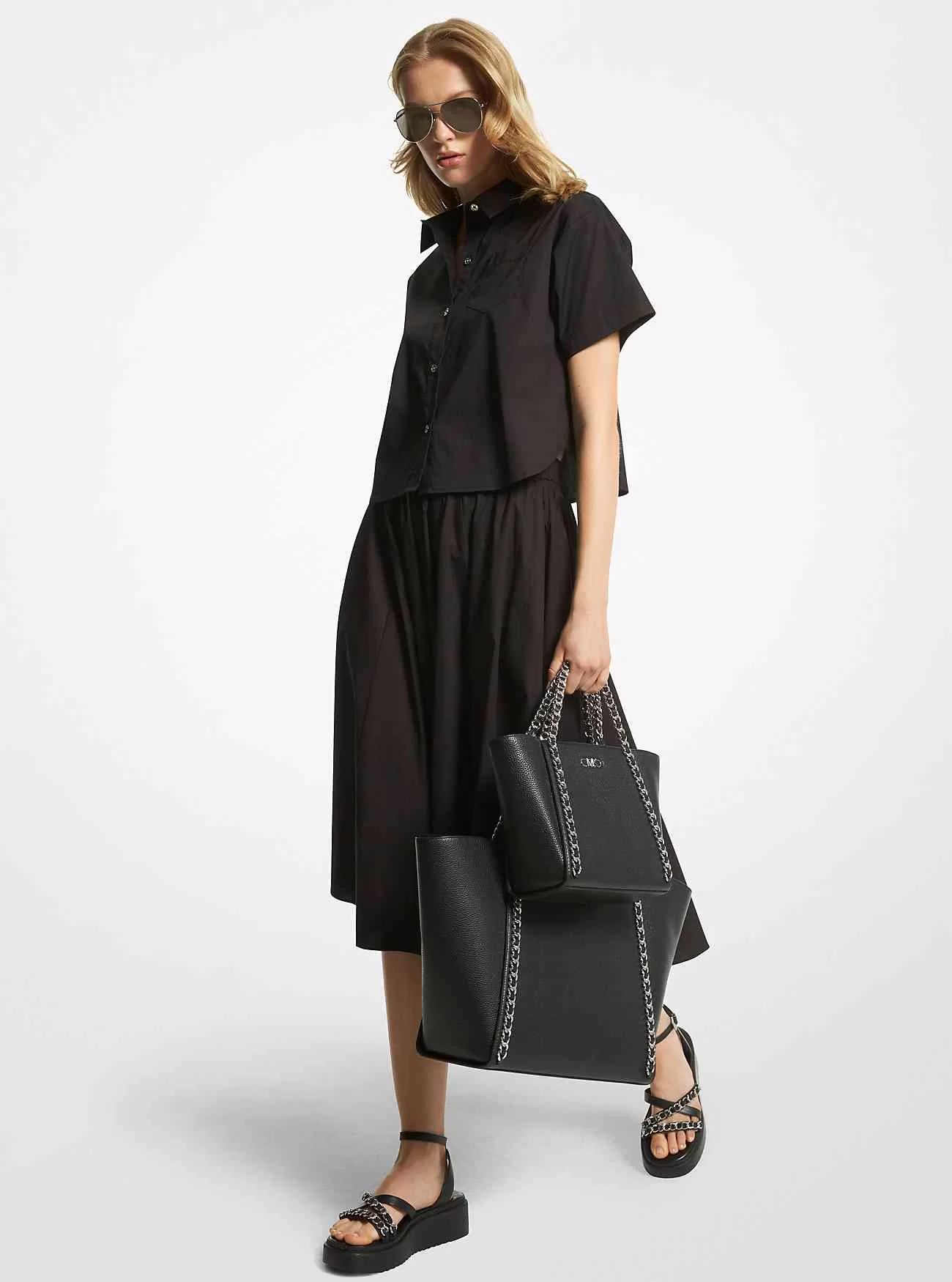 Gonna midi a fazzoletto in popeline di cotone organico stretch