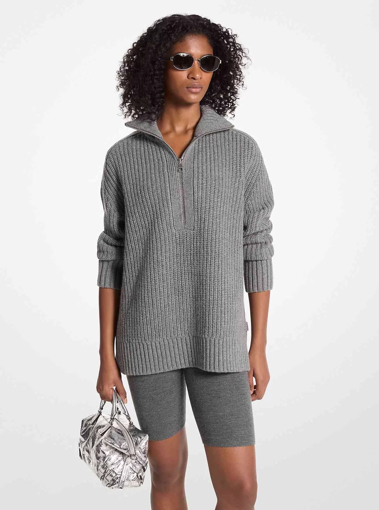 Maglione Mezza Zip in Misto Lana e Cashmere