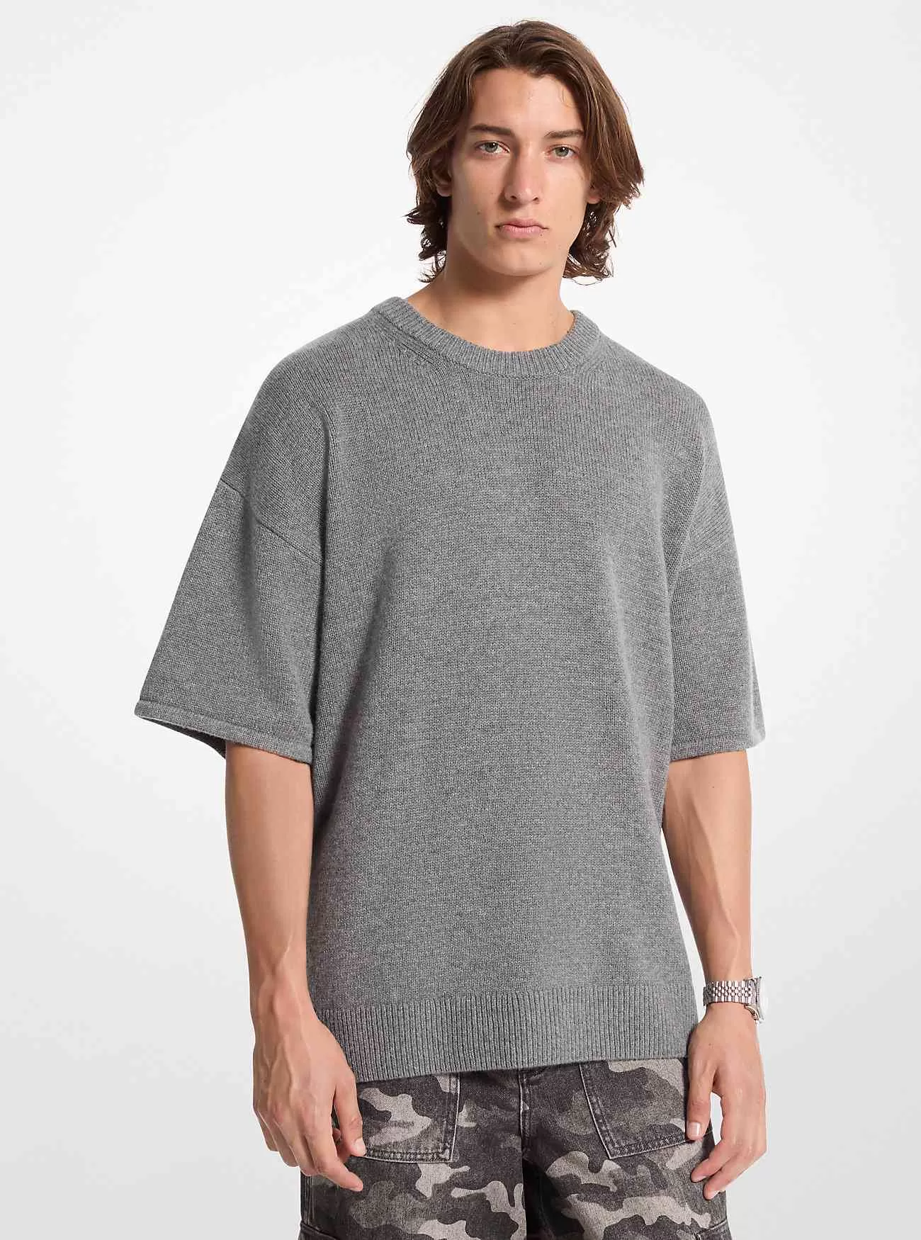Maglione a maniche corte in misto lana e cashmere Maglione a maniche corte in misto lana e cashmere