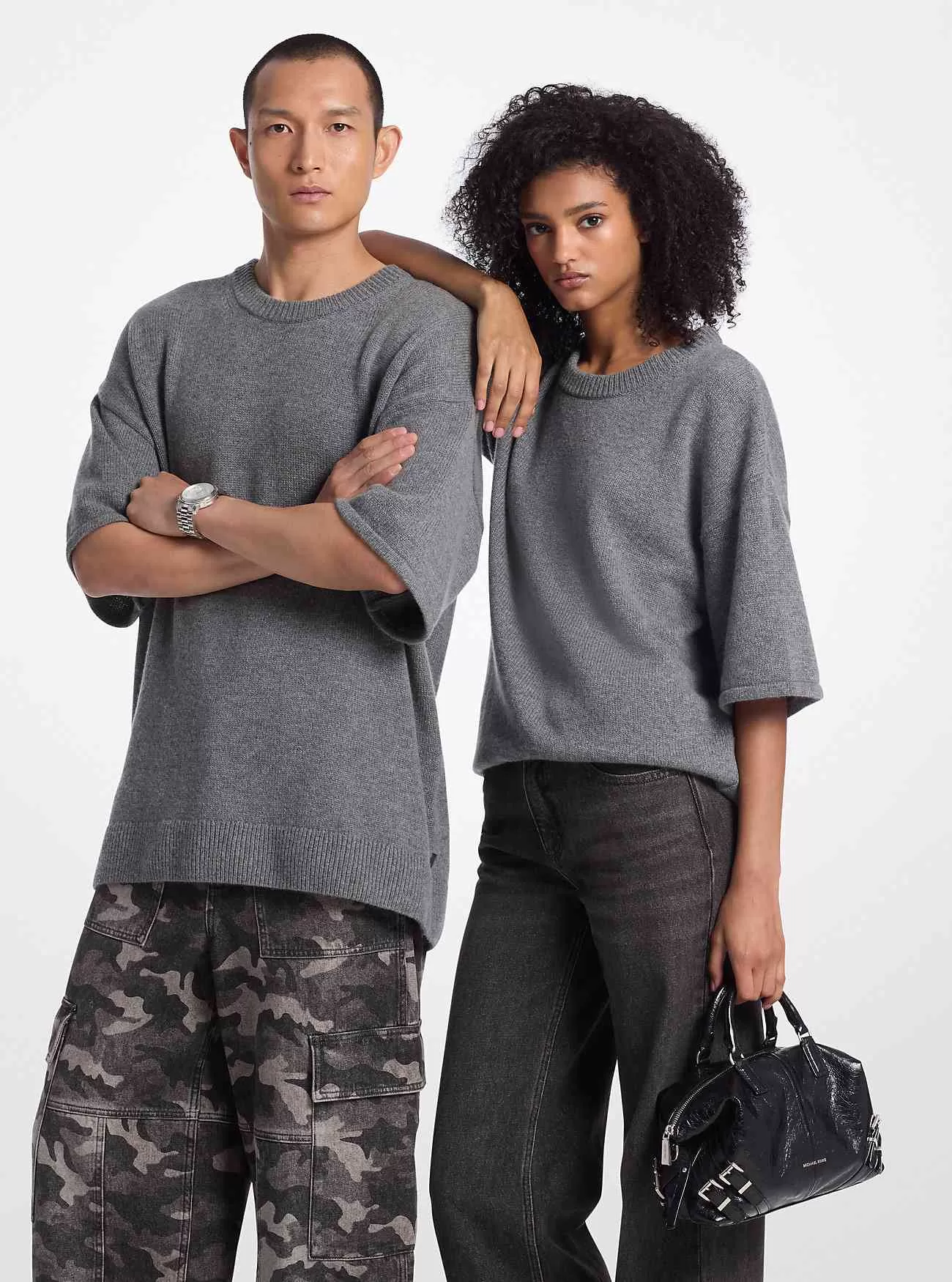 Maglione a maniche corte in misto lana e cashmere