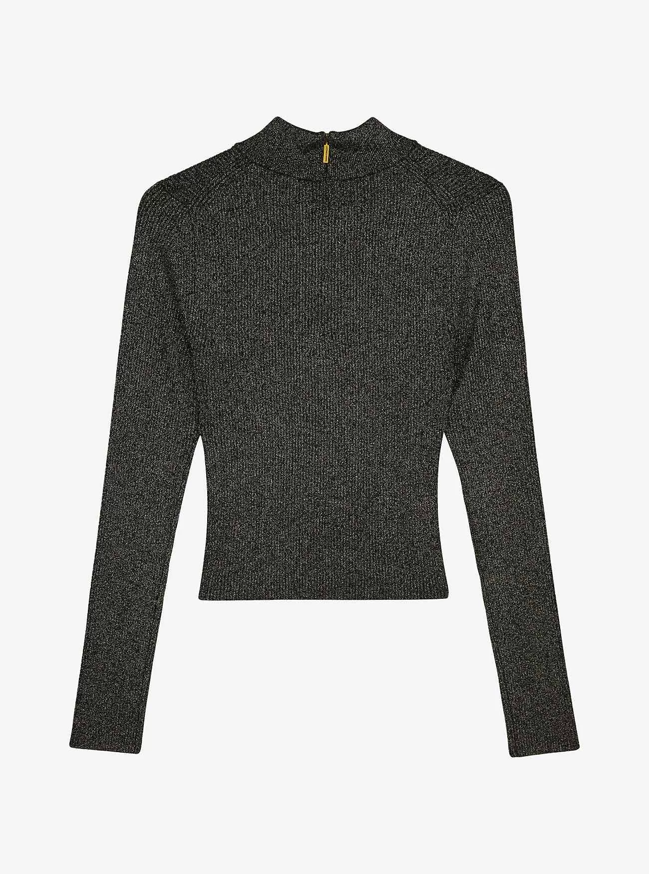 Maglione corto in maglia a costine metallizzata