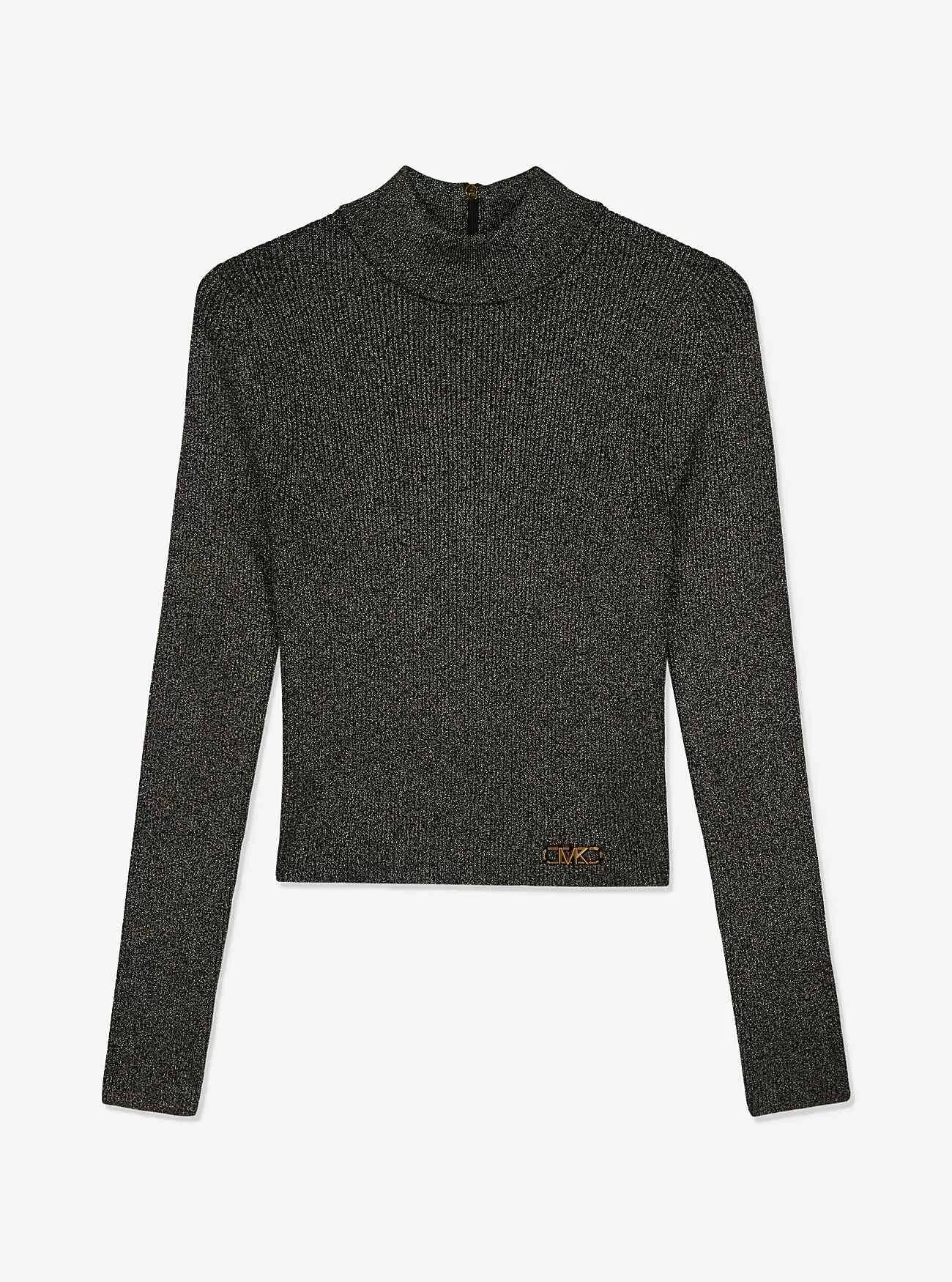 Maglione corto in maglia a costine metallizzata