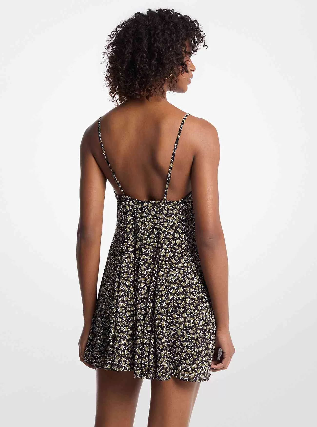 Miniabito in georgette con stampa floreale borchiata