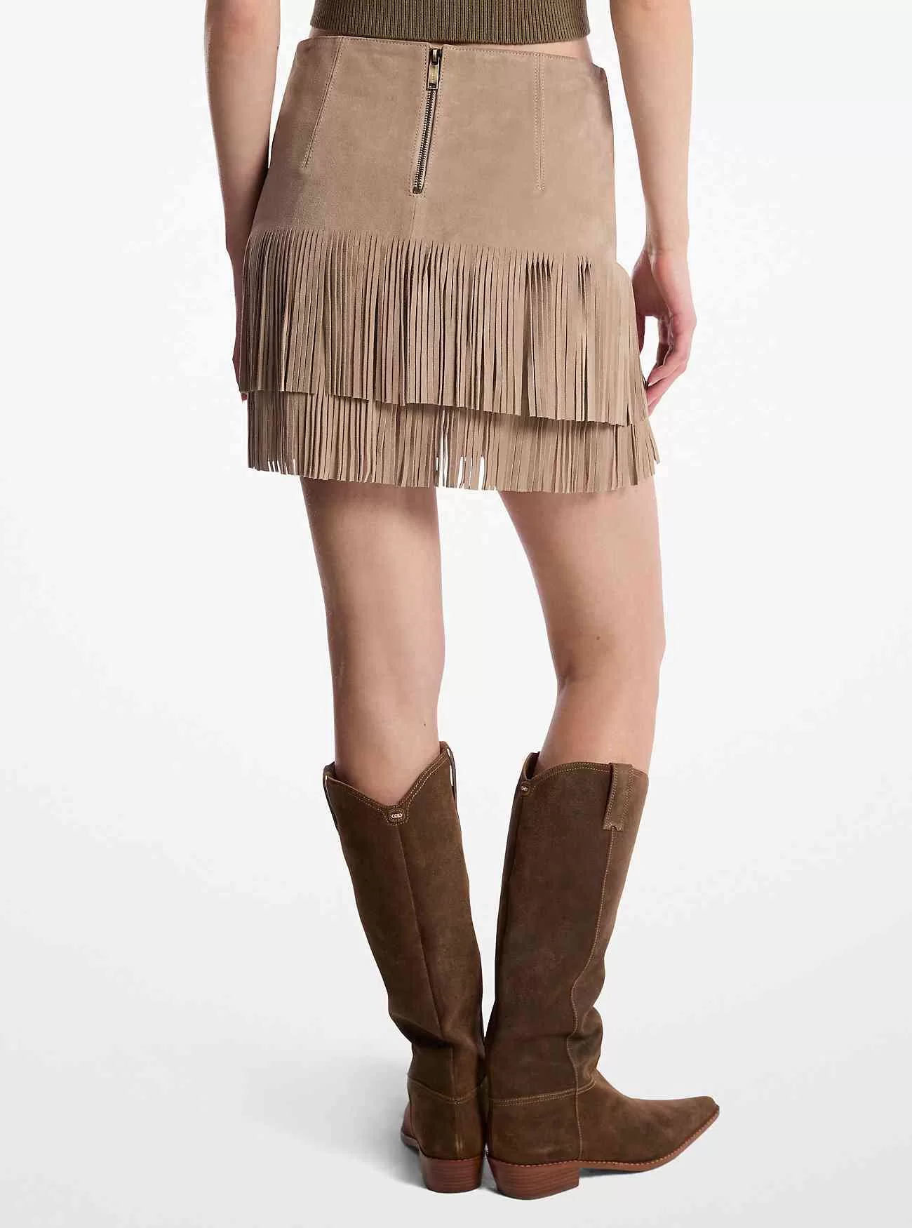 Minigonna in pelle scamosciata con frange